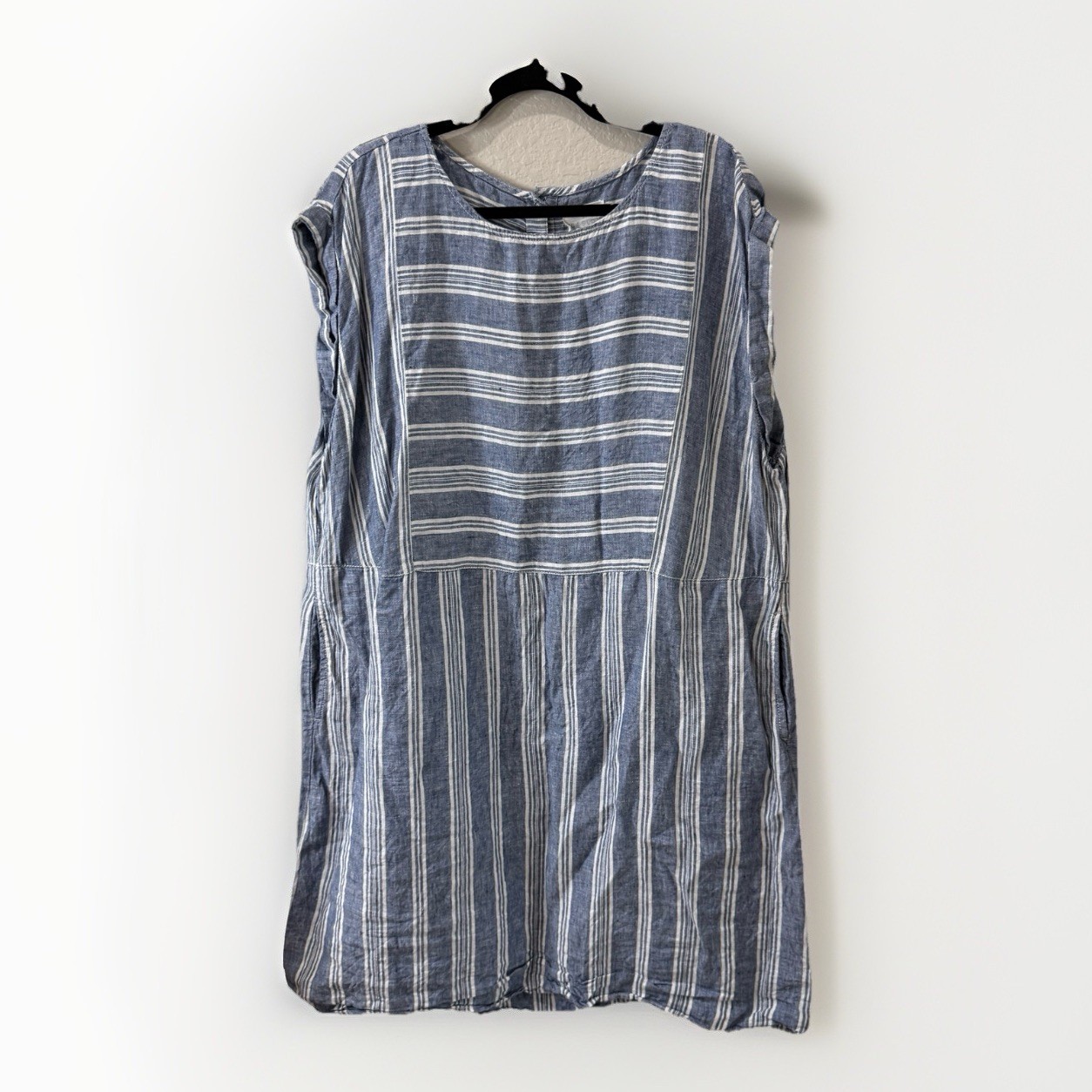 Caslon Womens Blue White Striped 100% Linen Drop Waist Dress Coastal Vacation 1X