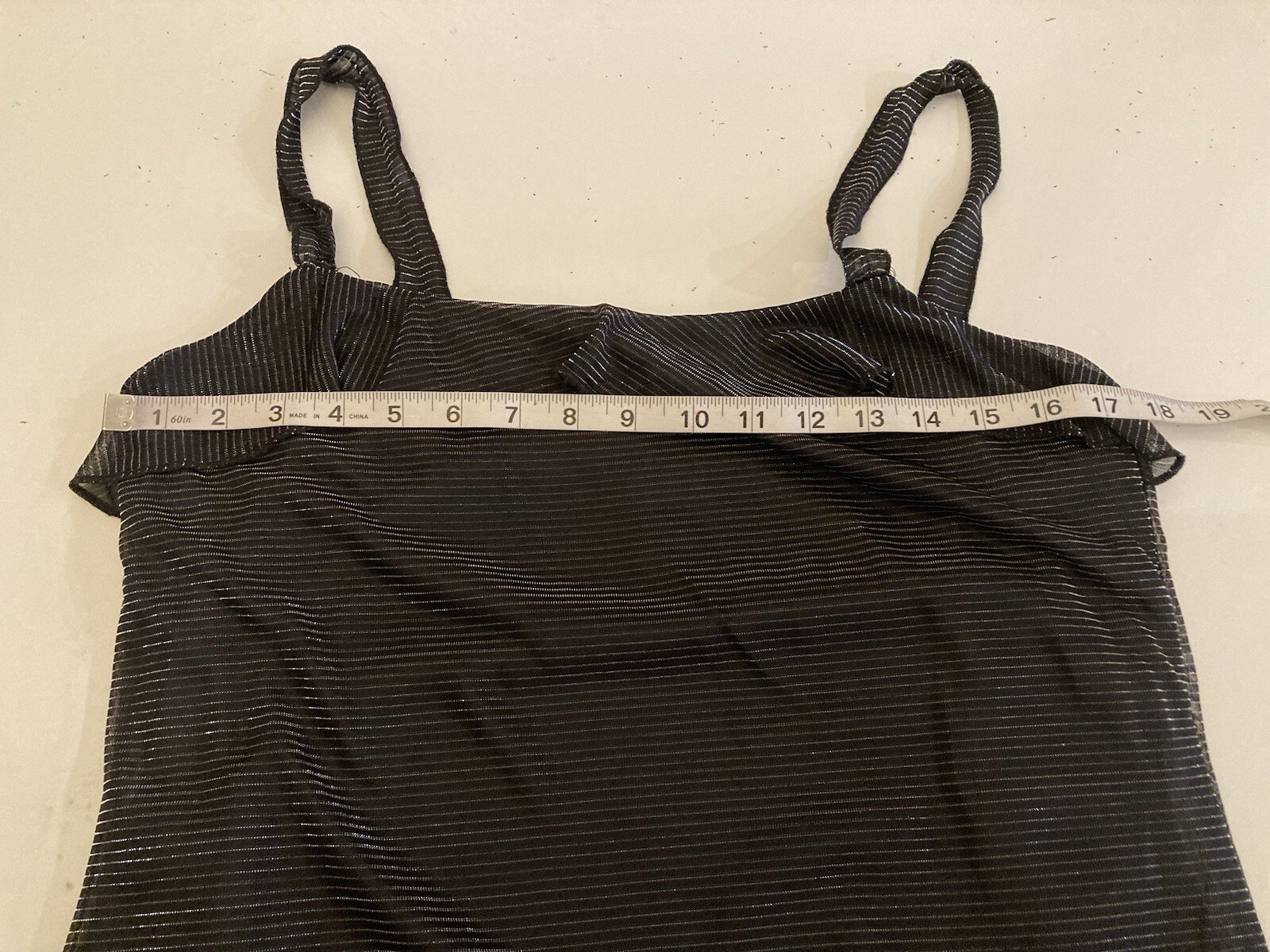 Vintage Fashion Bug Black Metallic Striped Slip Dress Size 12 Ruffle Hem 90s
