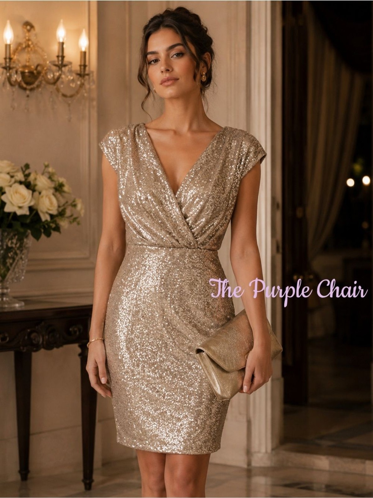 TADASHI SHOJI NWT Champagne Sequin Yuri Blouson Dress XL
