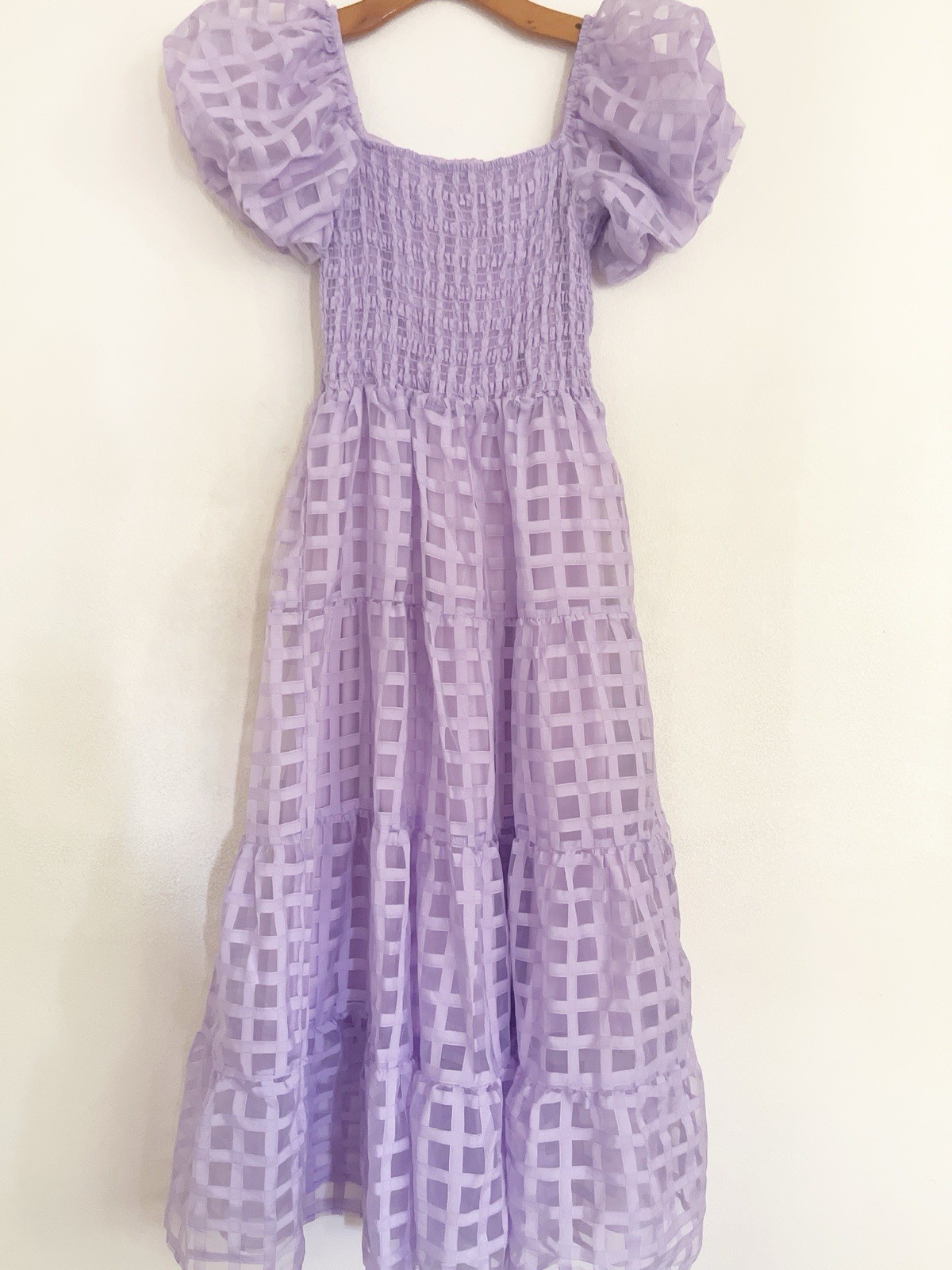 Pretty Garden Midy Dress S Light Purple Short Puff Sleeves Smocked Fairy