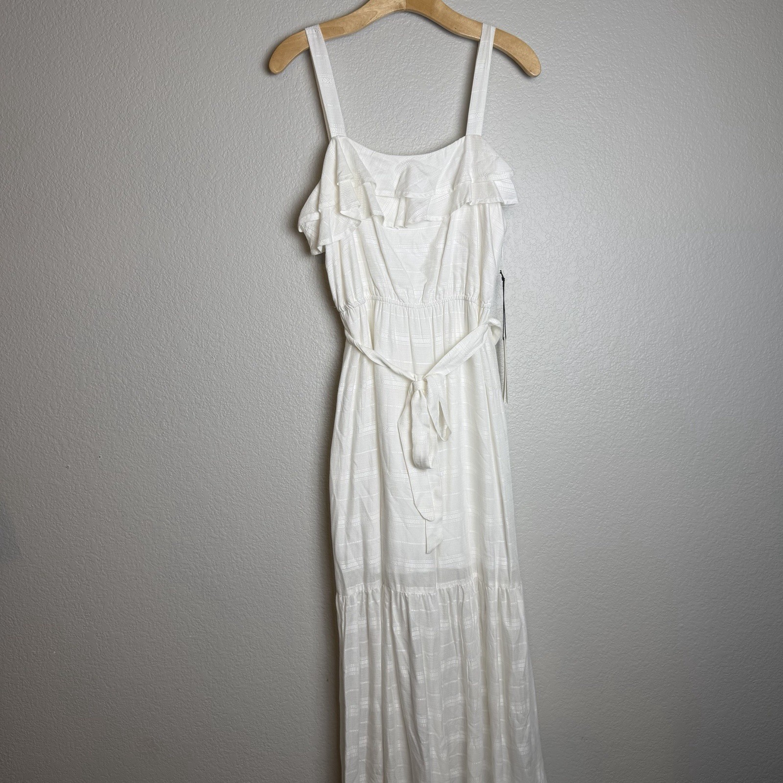 NWT June & Hudson White Tiered Ruffle Maxi Dress Size1 S Boho Sundress Tie Waist