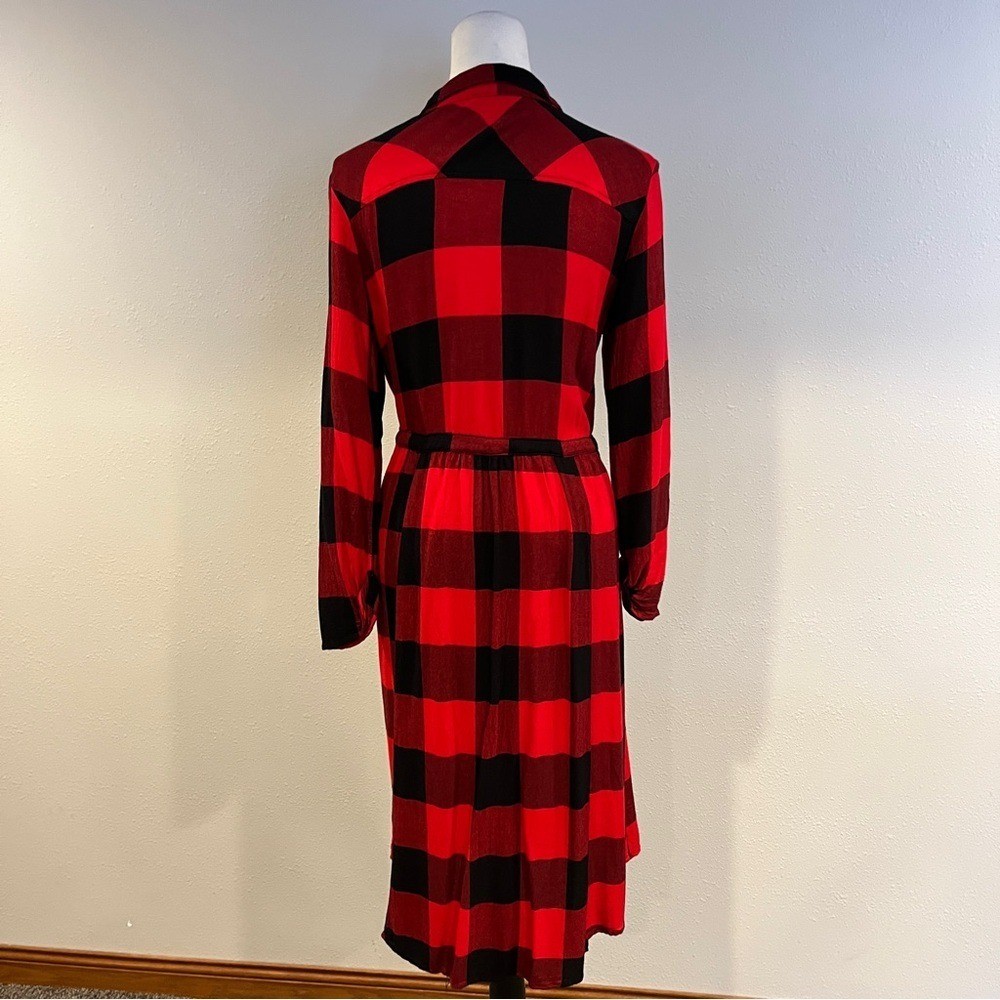 Maurice’s Red and Black Plaid button down midi Shirt Dress