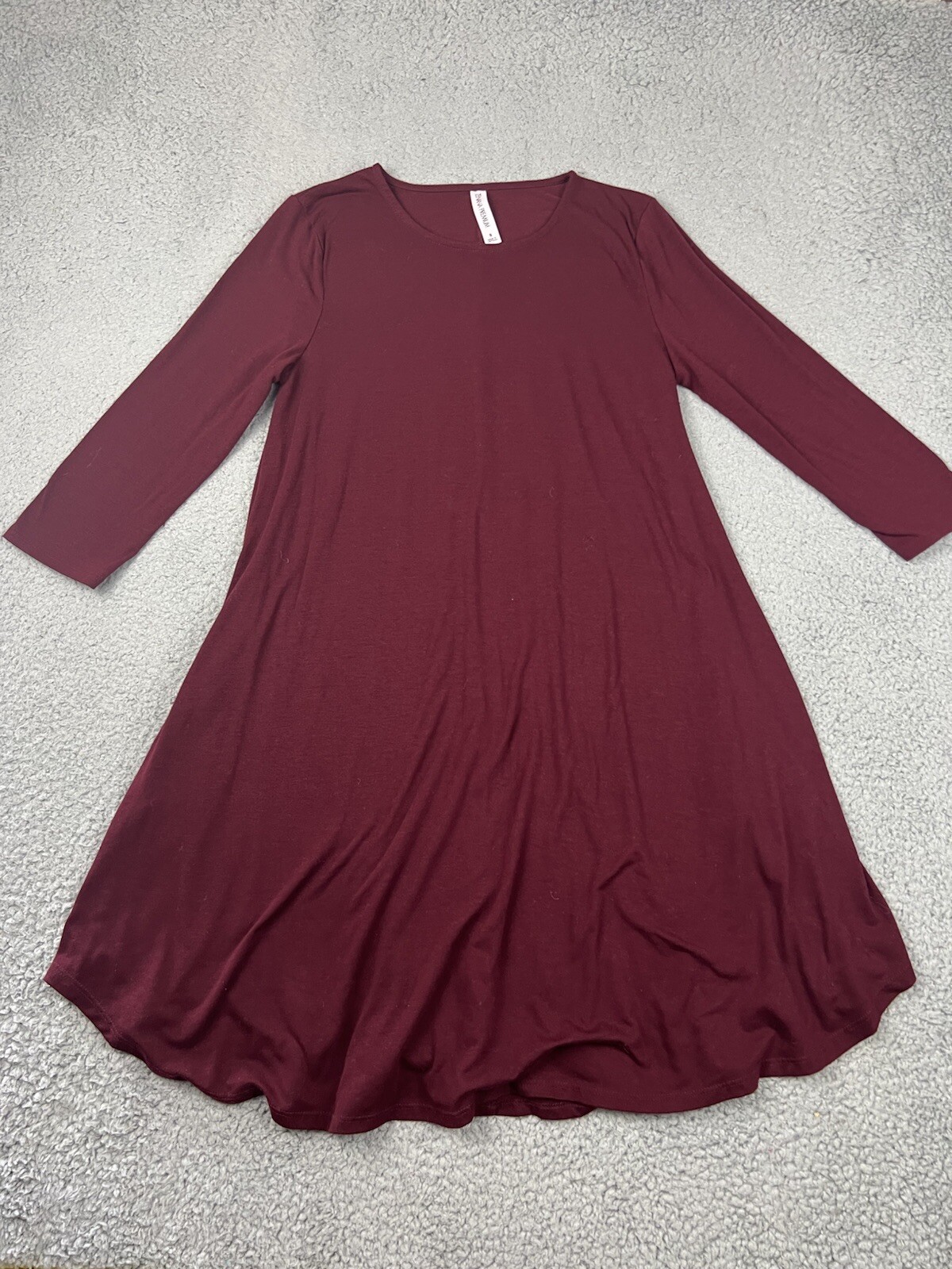 Zenana Premium T Shirt Dress Small Soft Stretchy Pockets Shift Burgundy