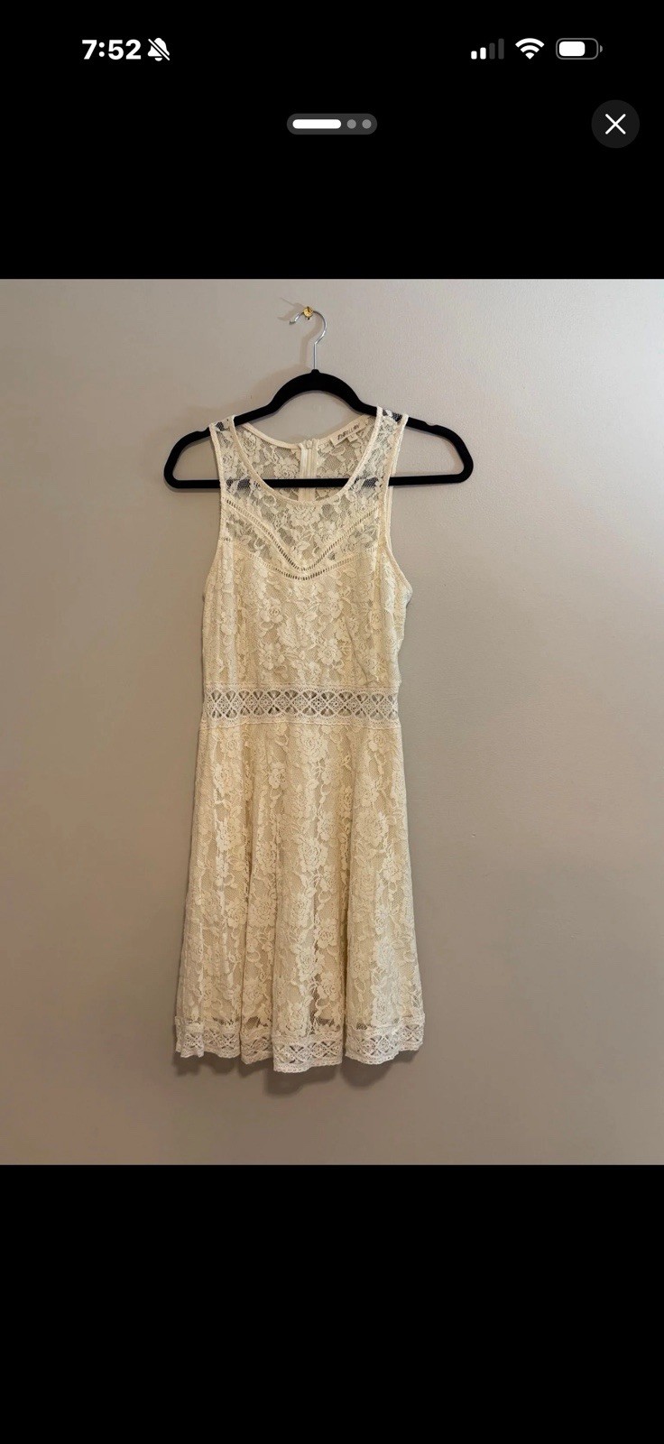Rebellion Women’s Large Lace Sleeveless Midi Dress Cream Lined Boho Cottage Core
