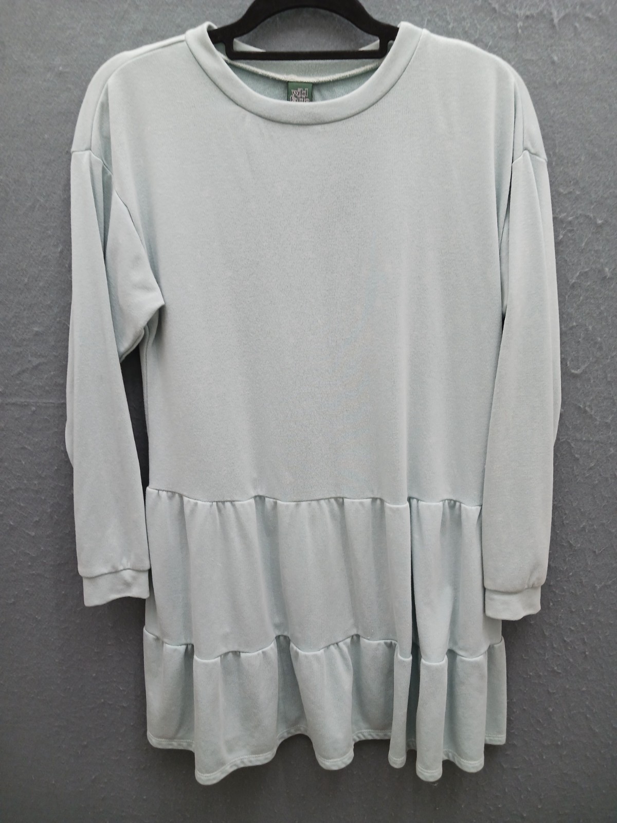 Wild Fable Women S Dress Gray Cotton Blend Ruffle Tiered Long Sleeve Casual