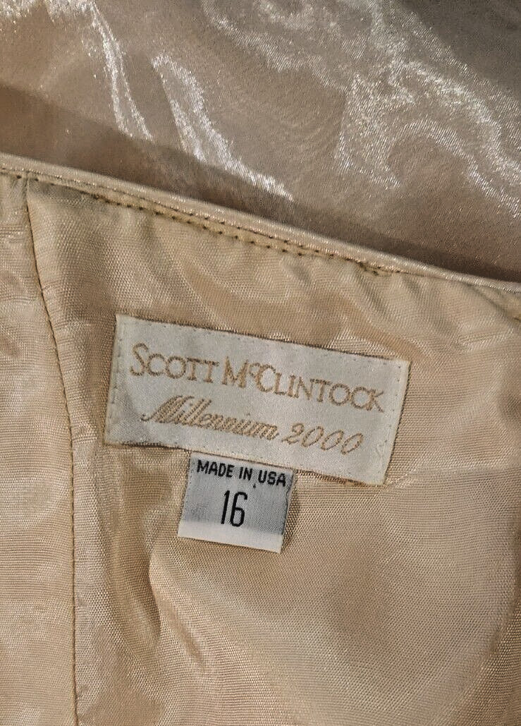 Scott McClintock Gold Shimmer Strapless Full Length Gown Dress Millennium 2000
