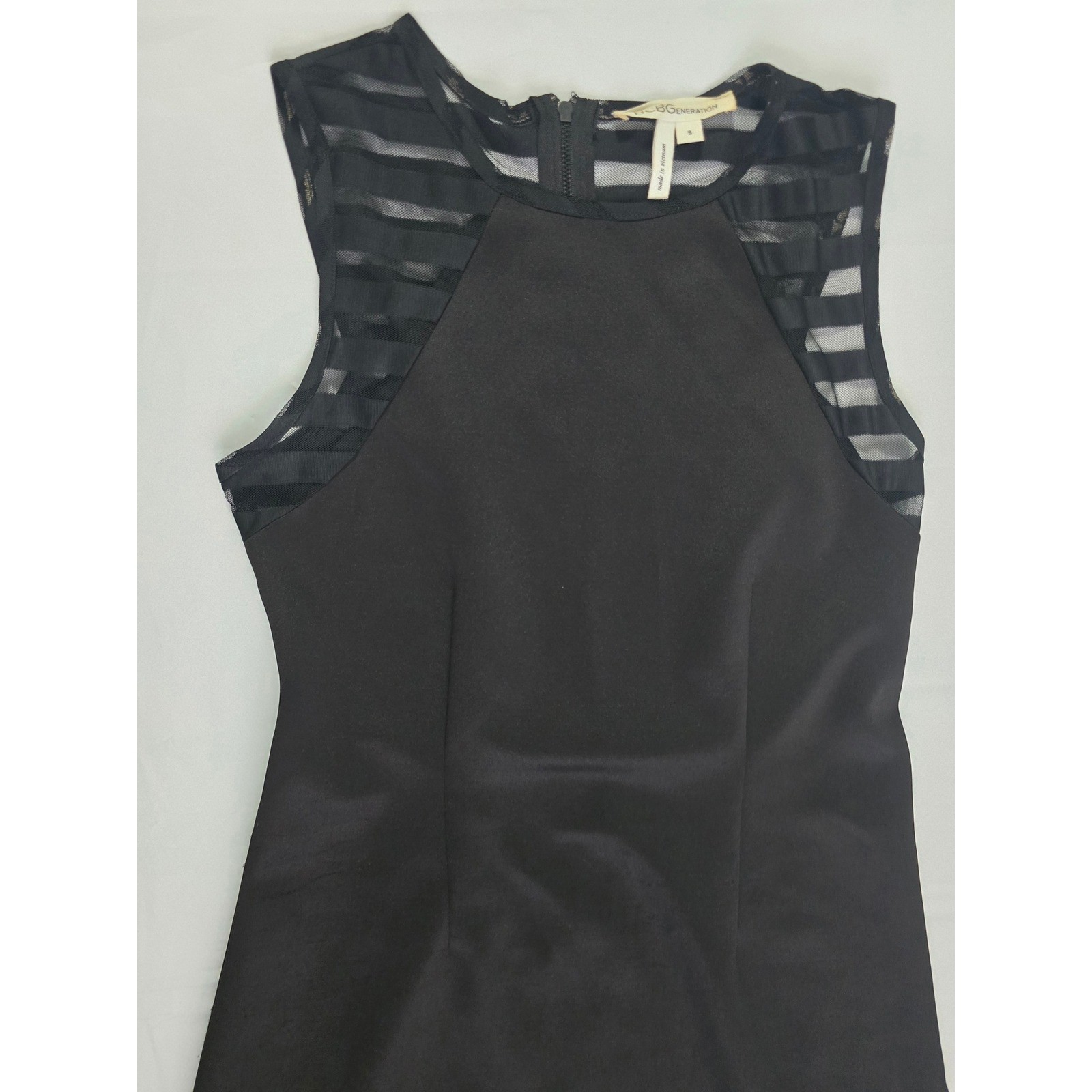 BCBGeneration Black Sleeveless Mesh Stripe Back Mini Dress Small