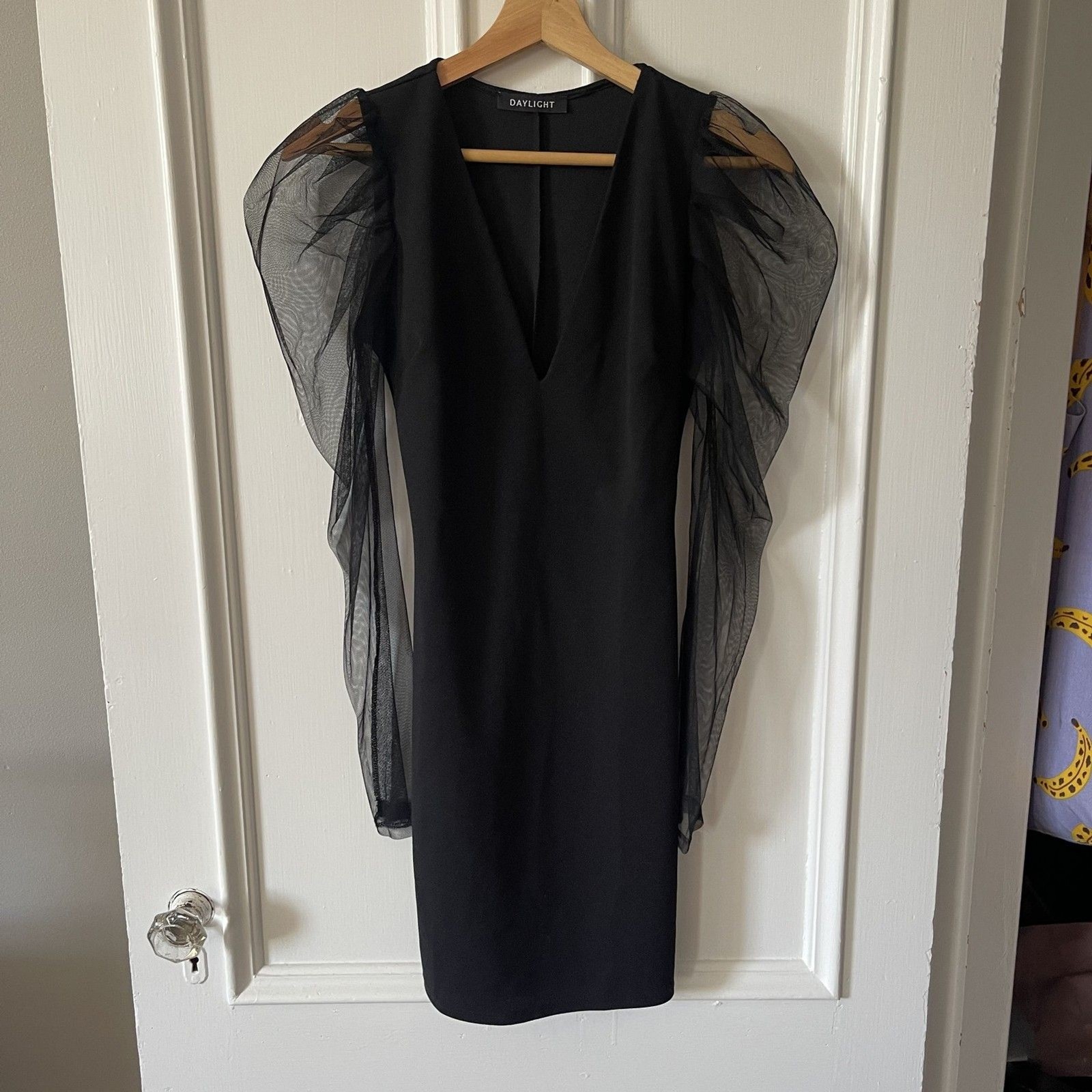 Daylight Black Mini Dress Mesh Puff Sleeve (S but fits like XS)