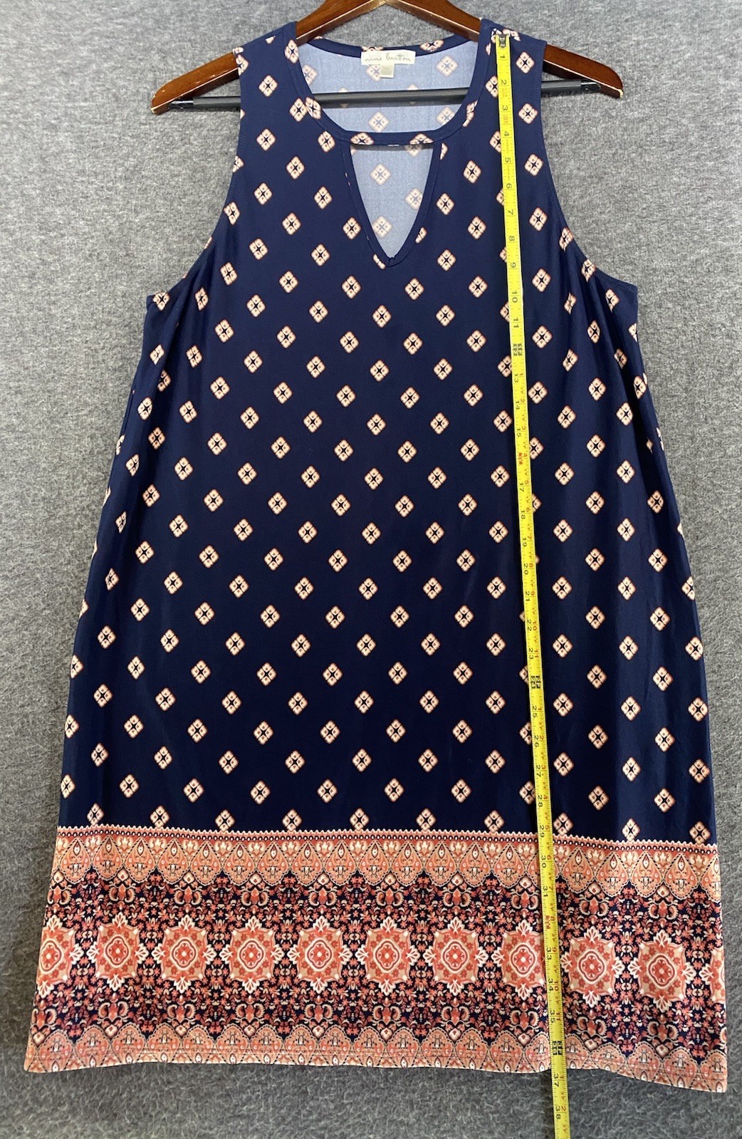 Nine Britton Blue Pink Geometric Boho Print Keyhole Neckline Dress Size XL
