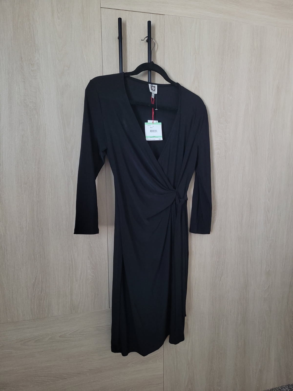 Anne Klein Black Twist-Front Long Sleeve Midi Dress (Women’s 8)