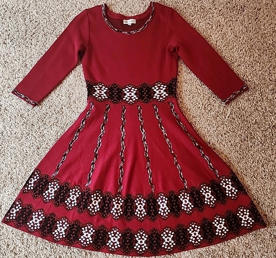 Neiman Marcus Dress Size M Fit And Flare Fair Isle Holiday Party Cocktail
