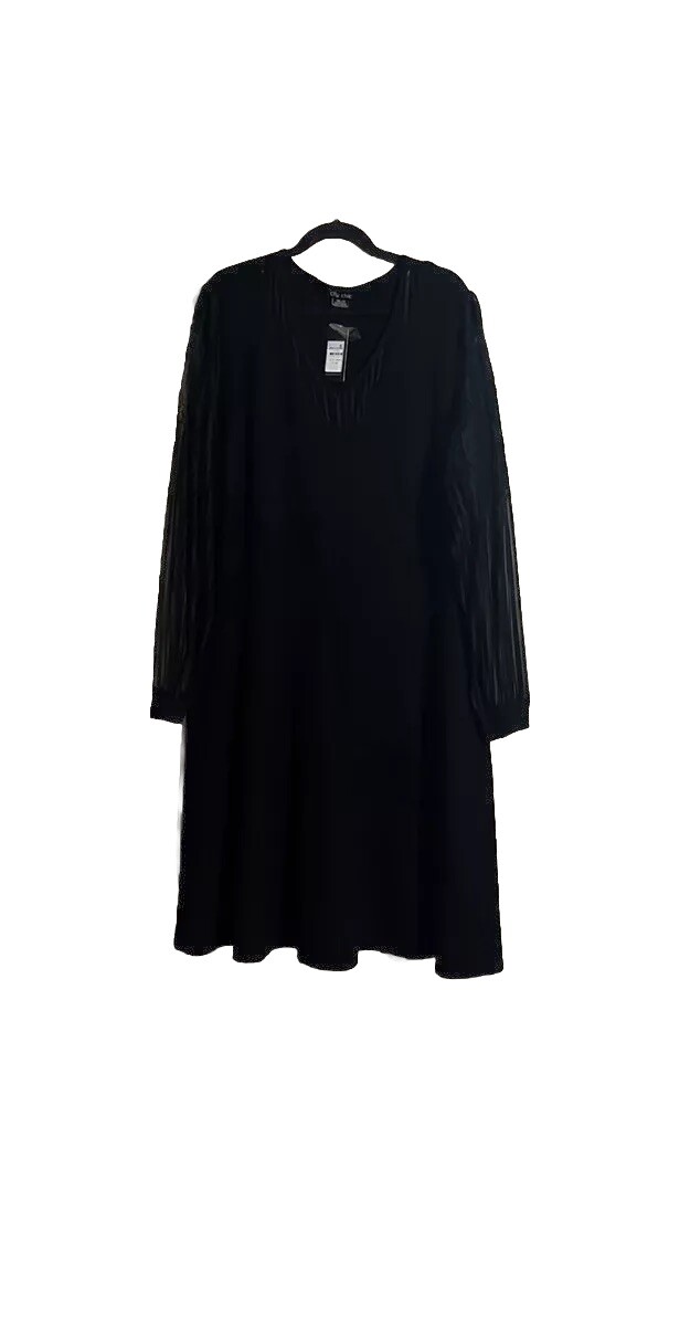 City Chic Dress Sz 2X knit Long Sheer Lace Sleeves A-line Fit&Flare Fall Midi