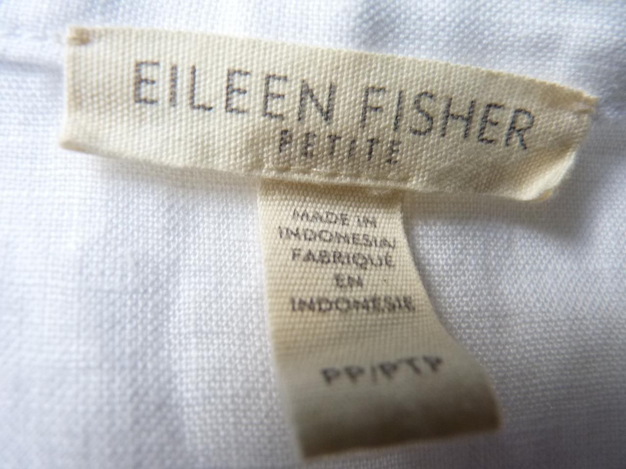 Eileen Fisher Mandarin Collar White Organic Linen Delave Dress m/ petite