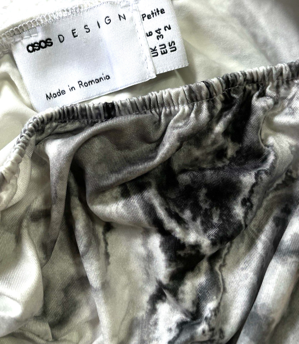 Glamorous Cocktail Silver Bodycon Mini Dress Sz 2 Ruched Square Neck ASOS DESIGN