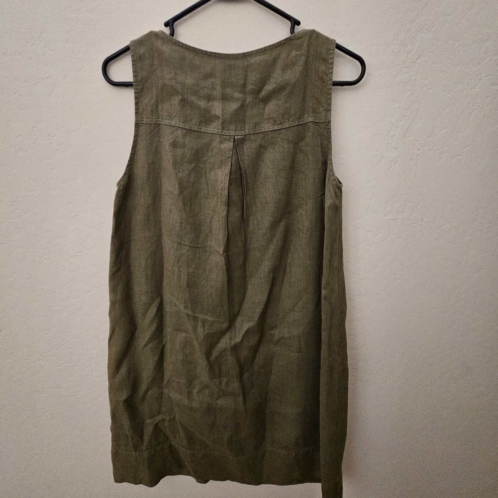 Pure Match Womens 100% Linen Sleeveless Dress Olive Green Made In USA Size Small