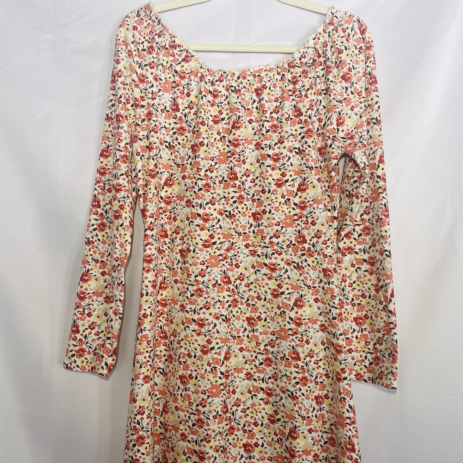 Spring Floral Button Front Dress Womens Long Sleeve Cottage Core Boho Prairie L