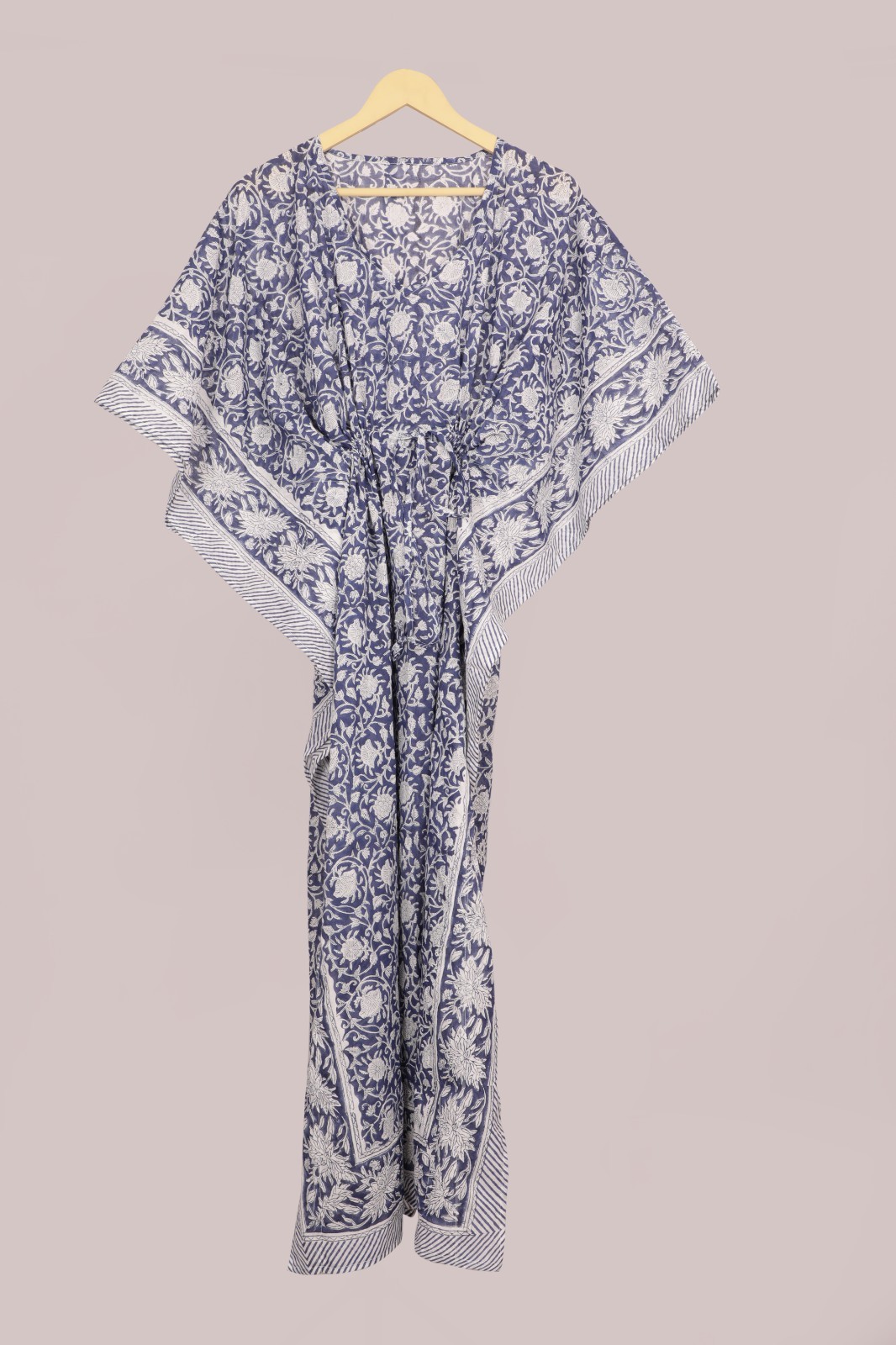 TARRIF FREE✅0% CHARGE Hand Block Long Kaftan 100%Cotton 52 Inches Dress KF-69