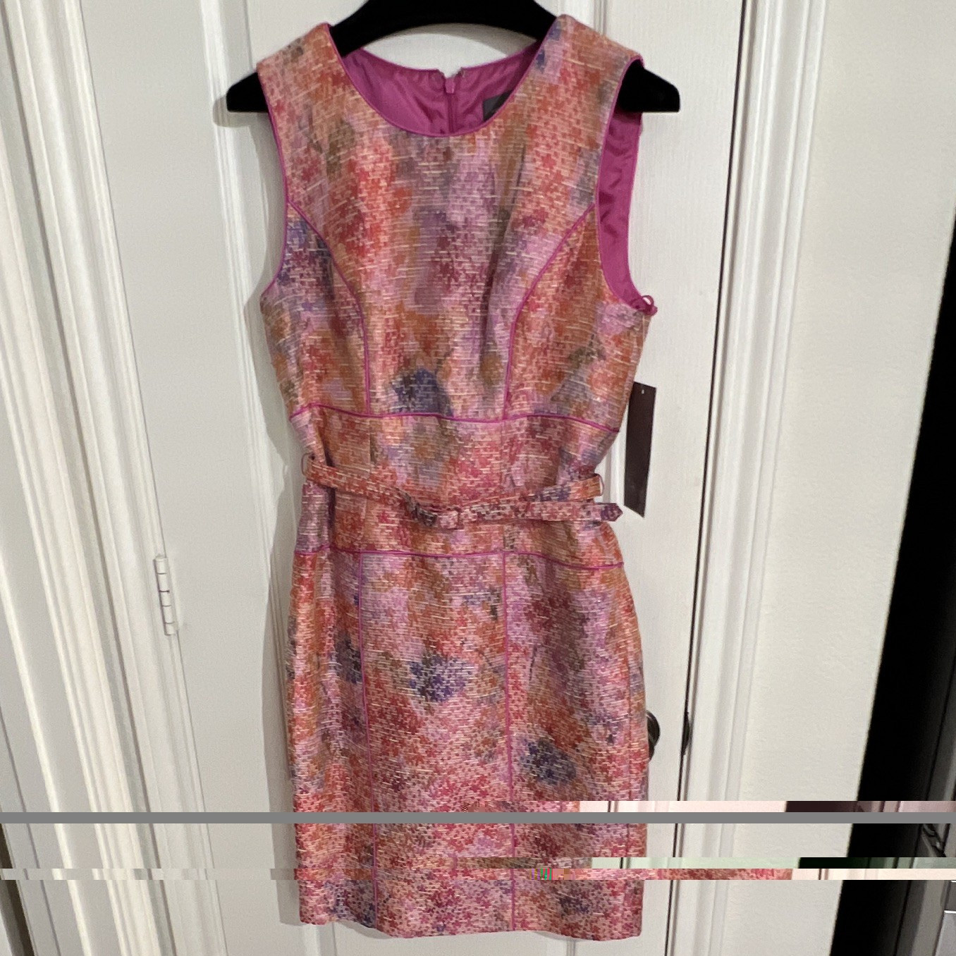 NWT Theia Couture Dress 6 Pink Multi Tweed Metallic Piping Sheath MSRP $425 #870