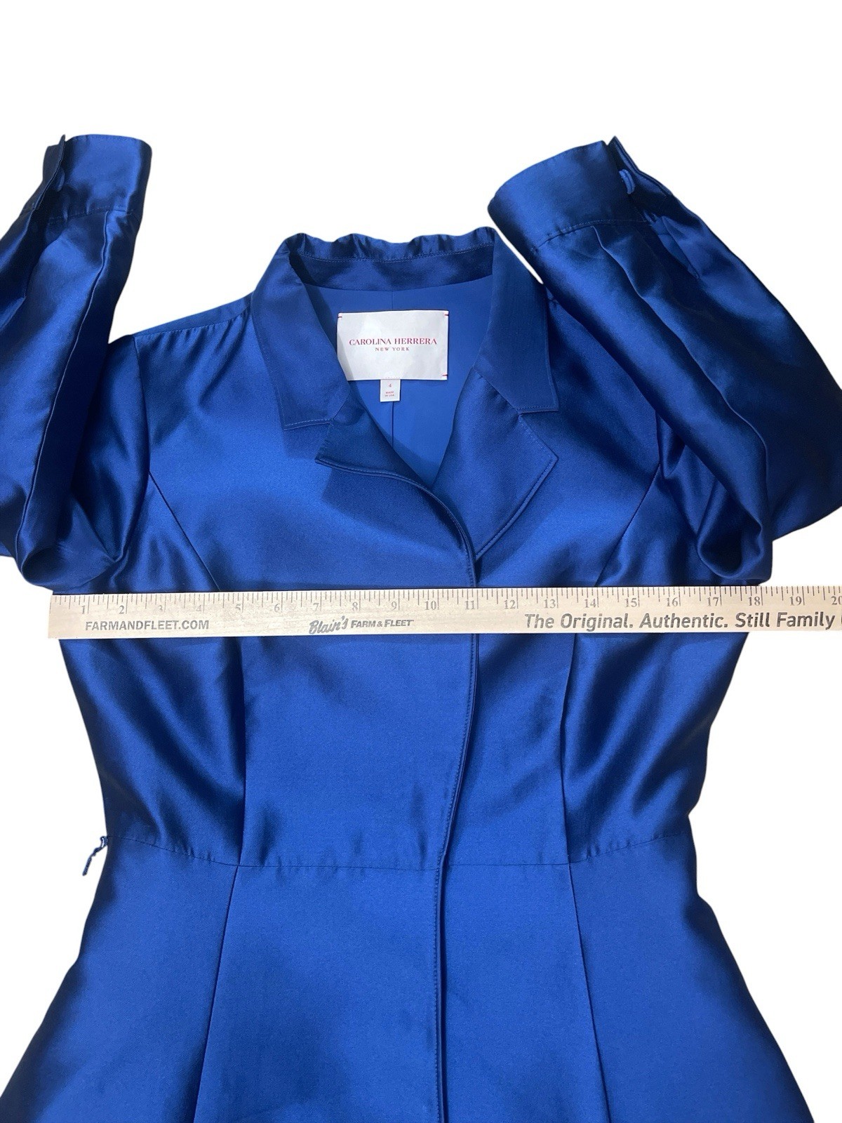 Carolina Herrera Blue Silk 3/4 Sleeve A Line Suit Dress Size 4 Luxury Designer