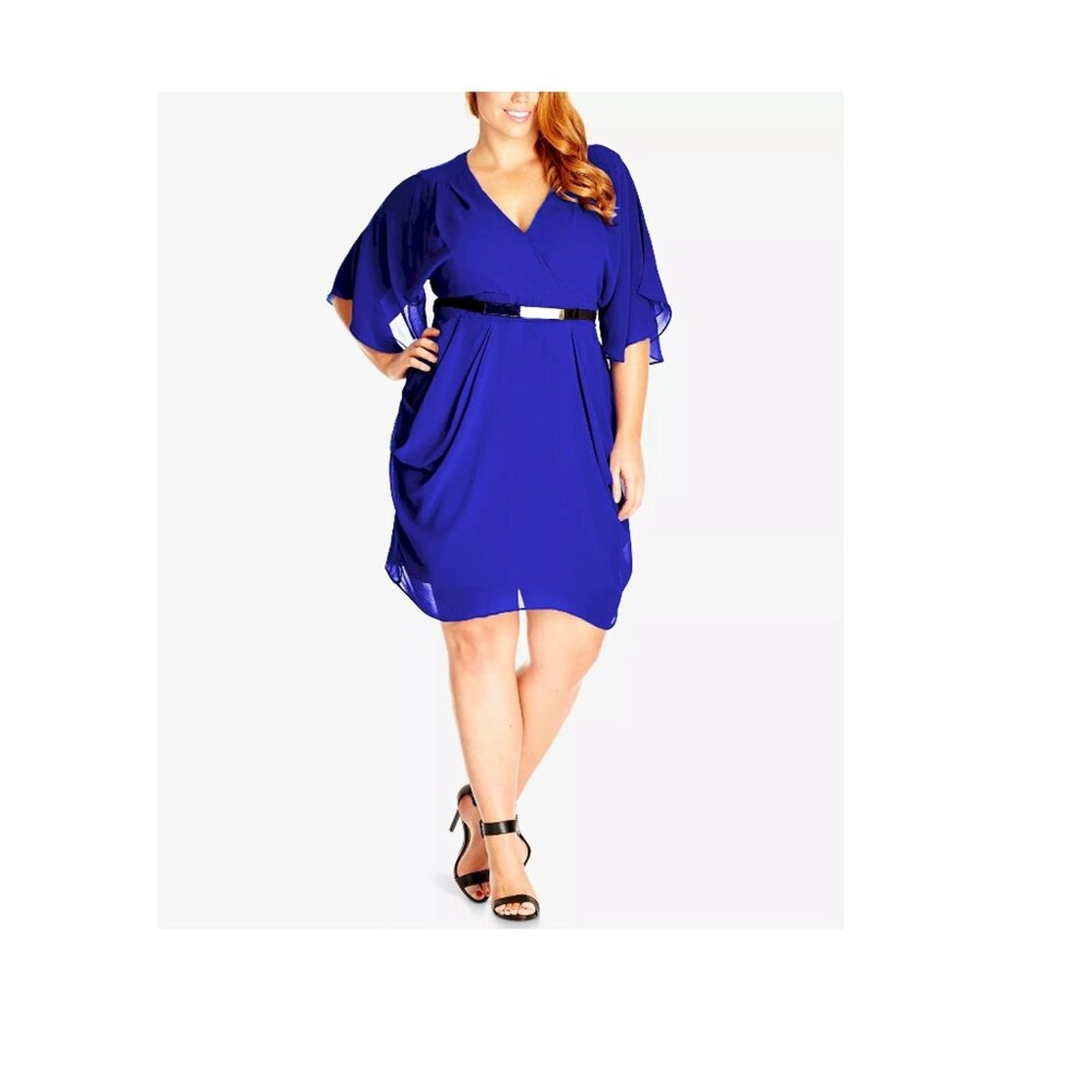 CITY CHIC Trendy Plus Size Draped Royal Blue Chiffon Dress Size 20 New NWT