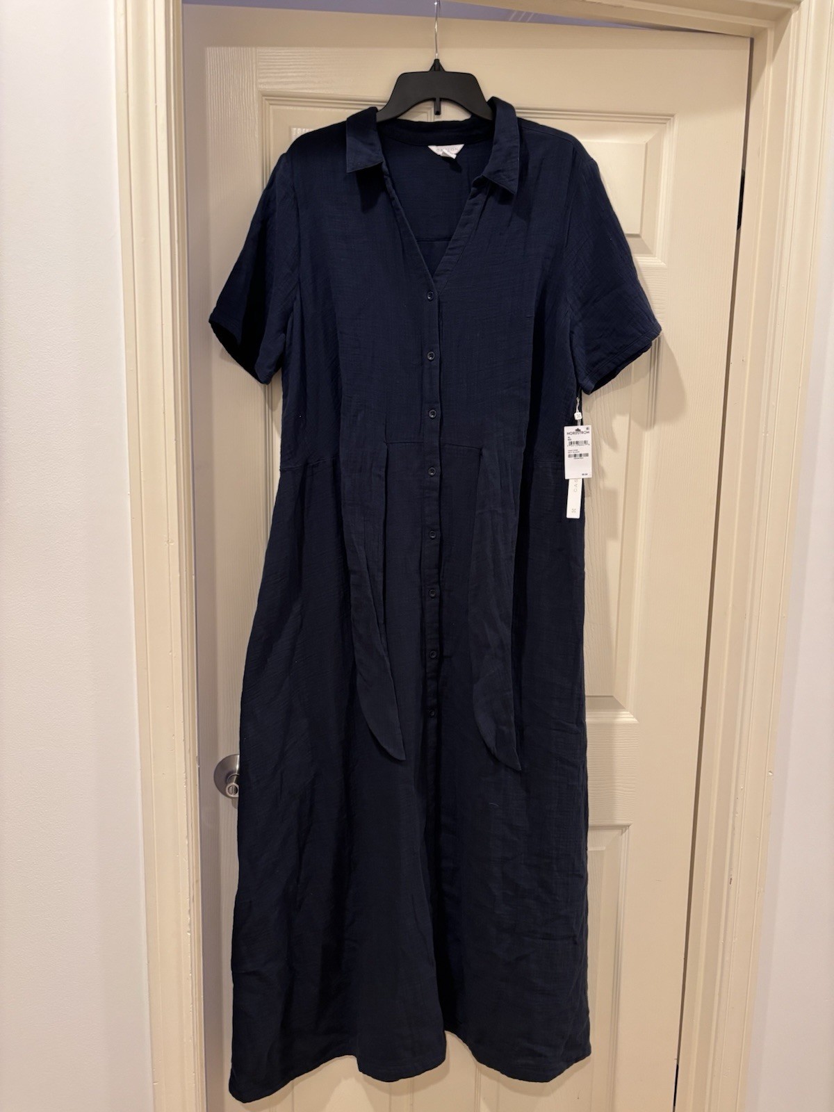 Caslon NWT Navy Collared Button Front Belted Maxi Dress Short Sleeve XL