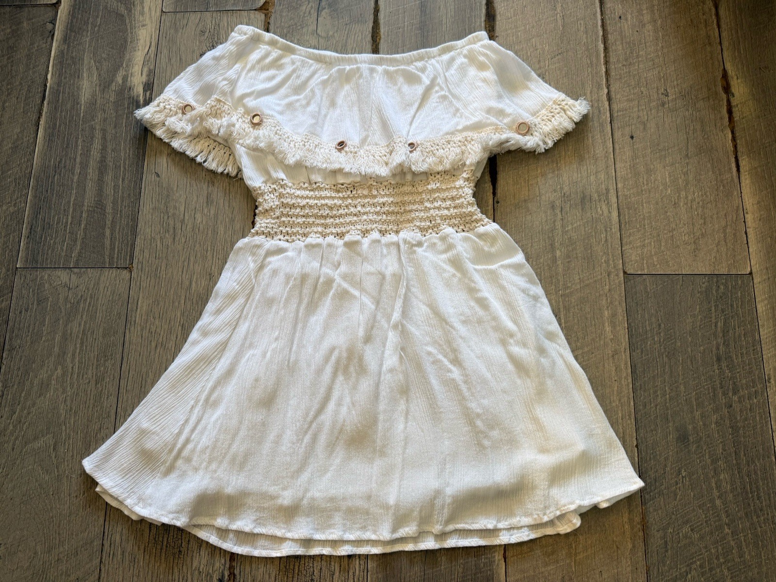 Ocean Drive off white strapless crochet fringe dress cover-up size S