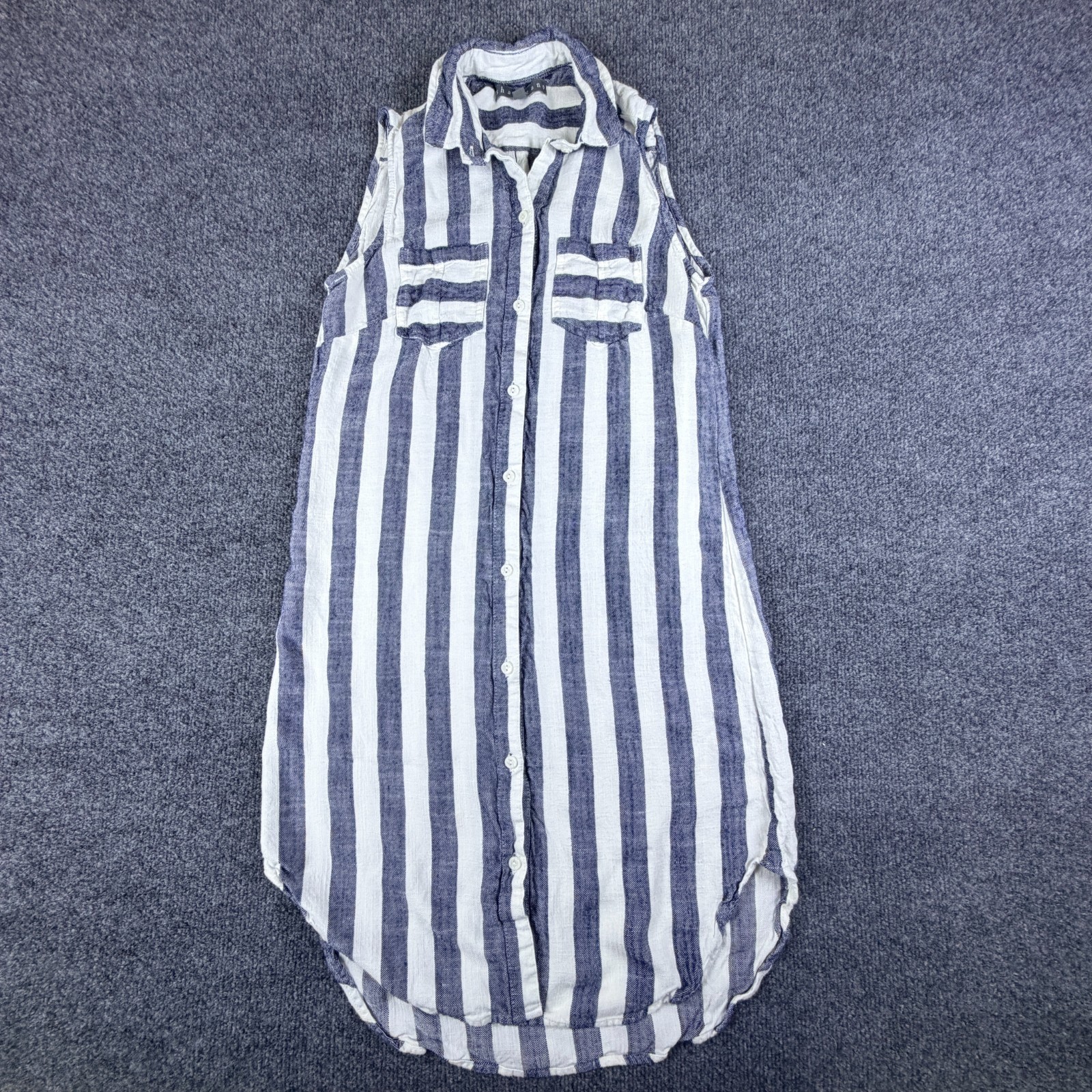 Sharagano Shirt Dress Womens 4 Blue Striped Sleeveless Summer Curved Hem Beach