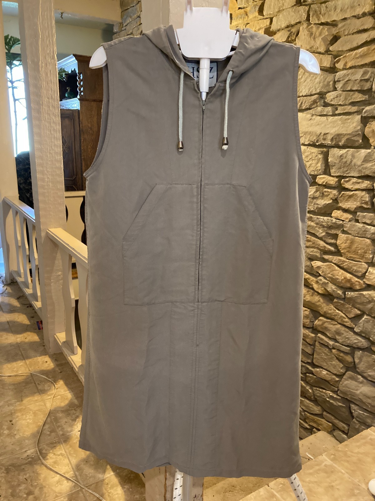HSZ Studio Army Green Sleeveless hooded Overall Jumper Dress Medium Zipper front