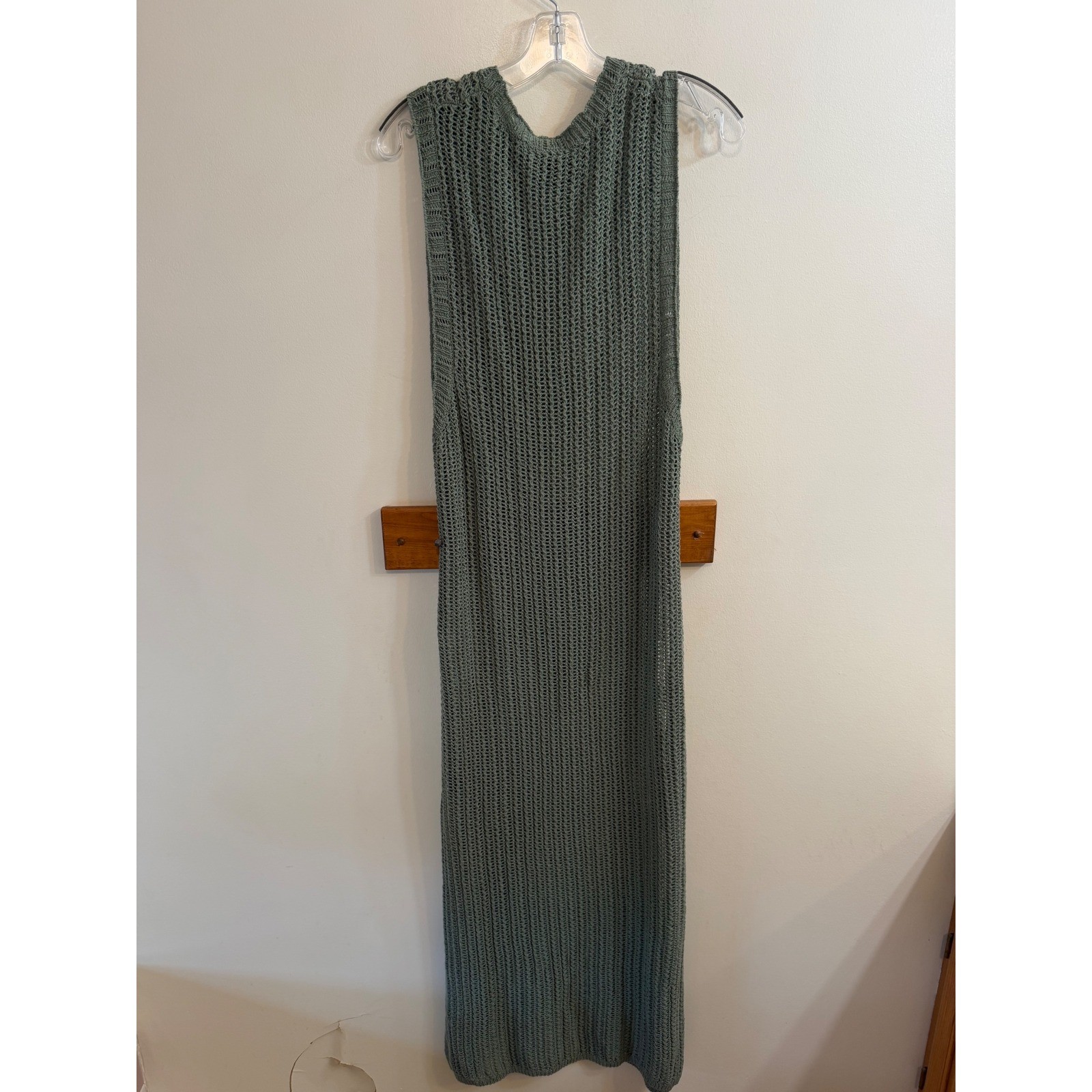 Rag & Bone Riley Crochet Knit Split Hem Maxi Dress Sage Green M Cotton Vacation