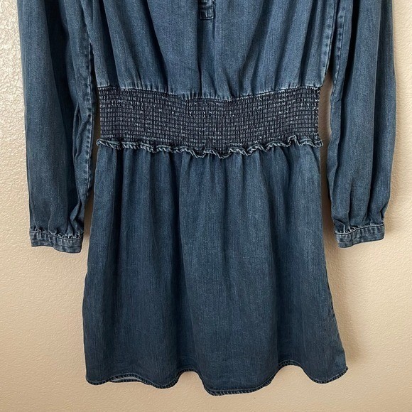 Rails Dress Womens Medium Dark Vintage Blue Shawna Mini Smocked Ruffle Denim