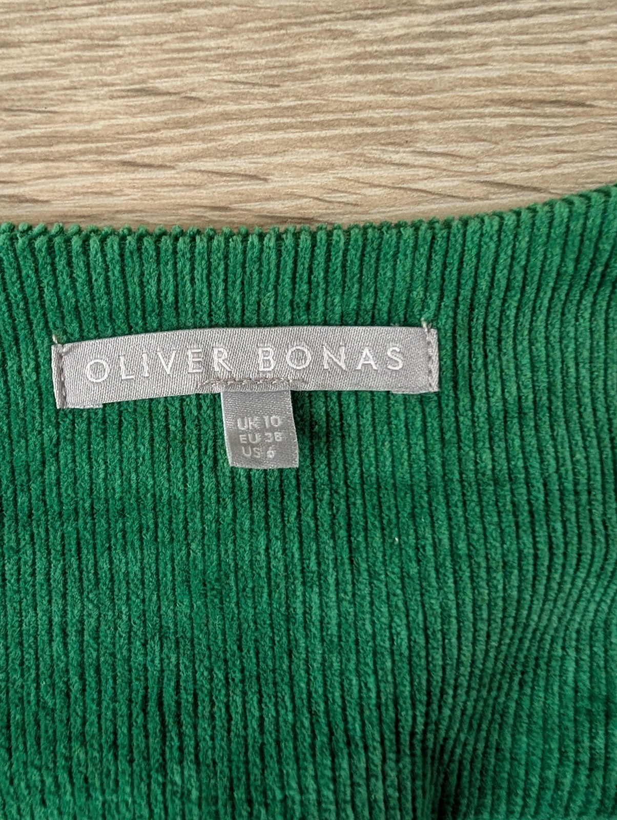 Oliver Bonas Green Corduroy V-Neck Mini Dress UK Size 10