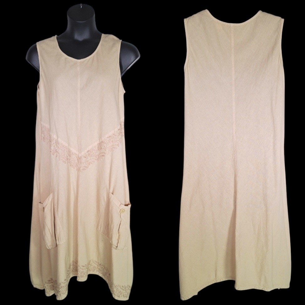 Y2K Serengeti Midi Dress L Cotton Linen Boho Lagenlook Fairy Grunge Mori Kei