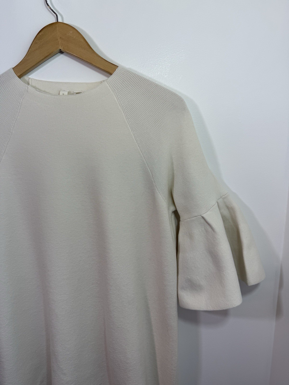 Moth Anthropologie Chester Dress Medium Ivory Off White Sweater Bell Sleeve
