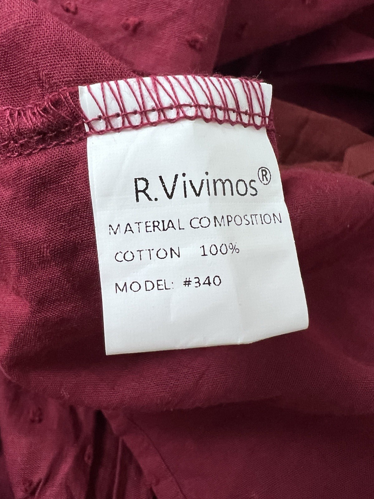 R. Vivimos Plaid Puff Sleeves Bow Boho Midi Dress Sz M Burgundy Vacation Casual