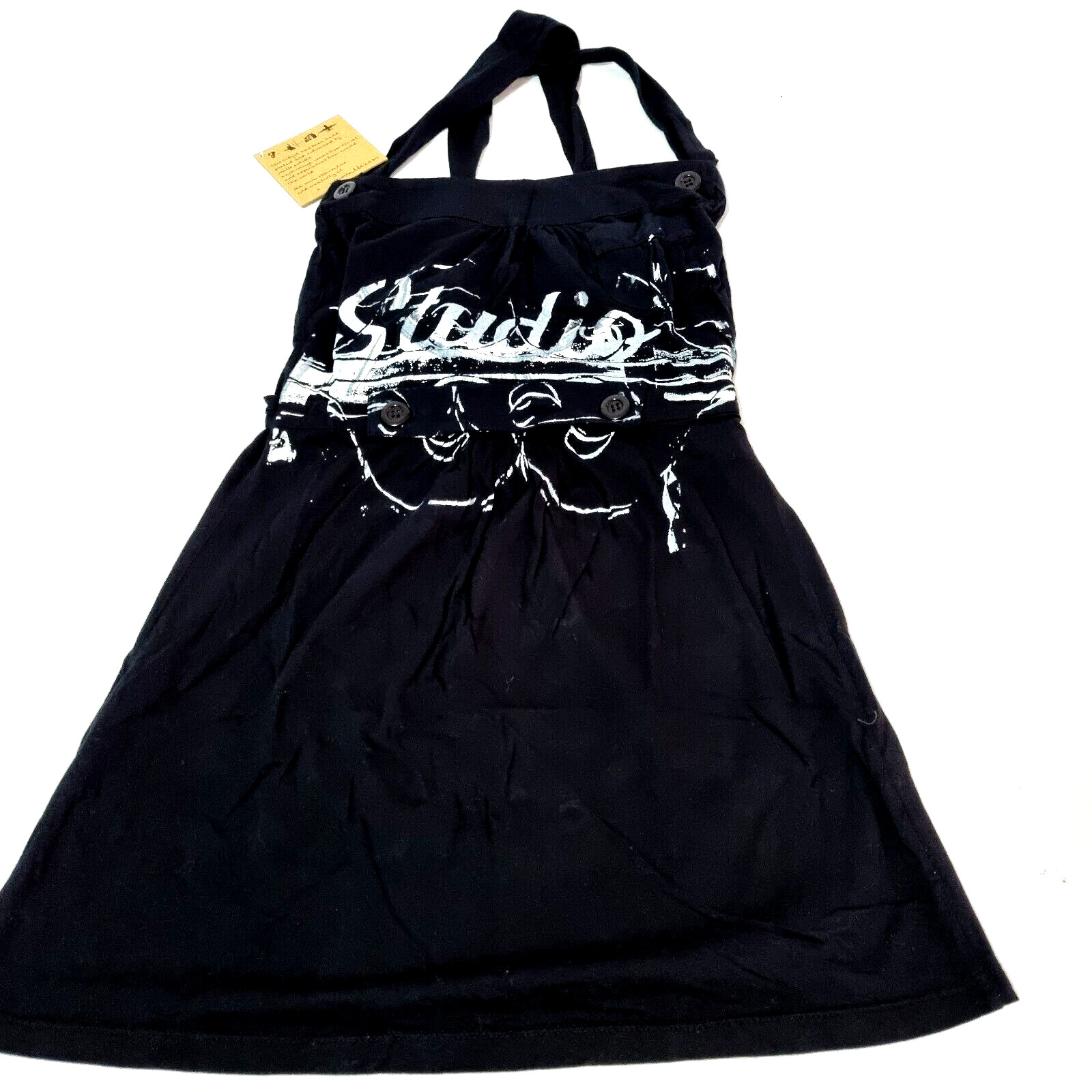 We Walk Women Dungaree Studio Waist Tie Size M Black White Hand Printed Art $59