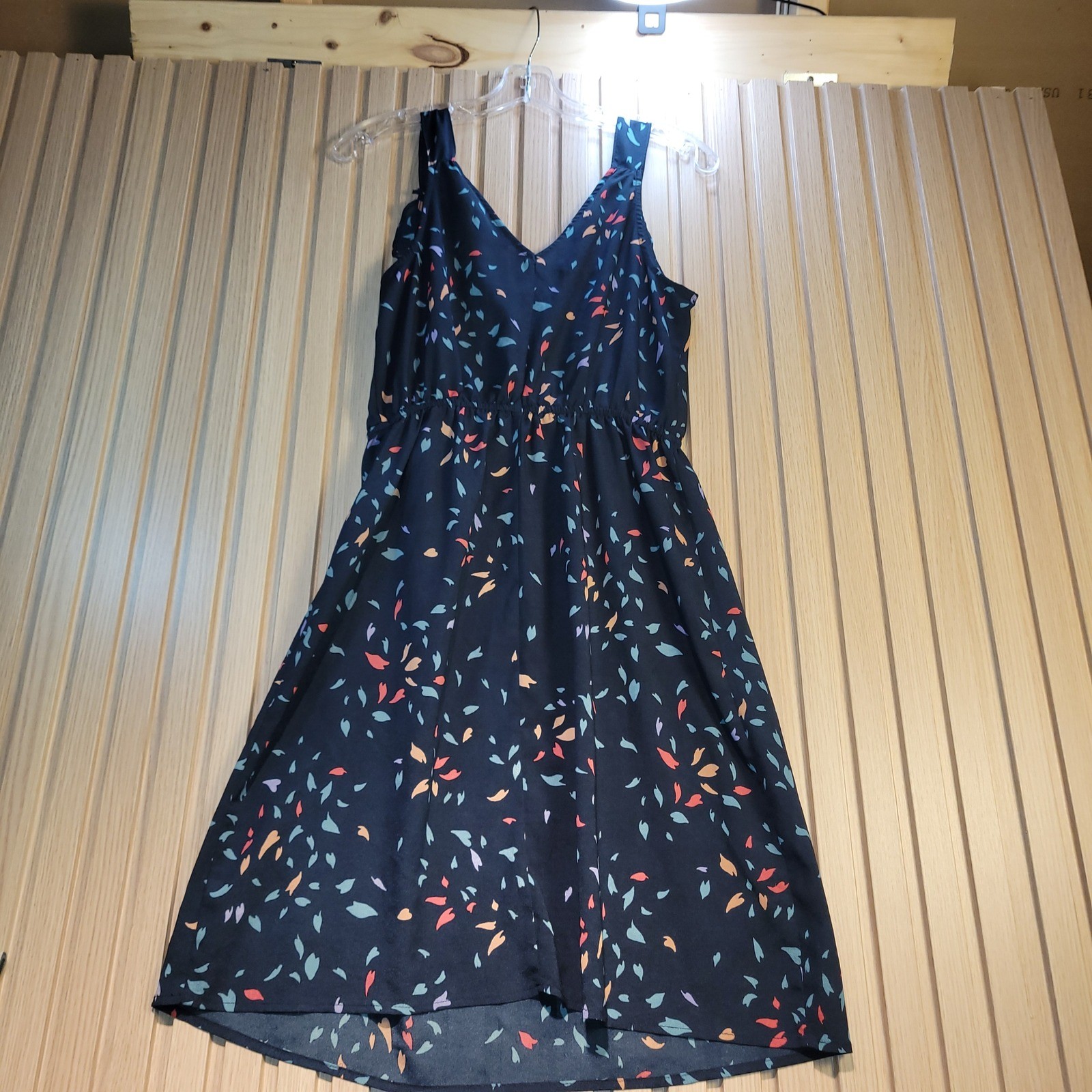 Mossimo Womens Sleeveless Ruffle V-Neck Abstract Print Dress Navy Blue Small