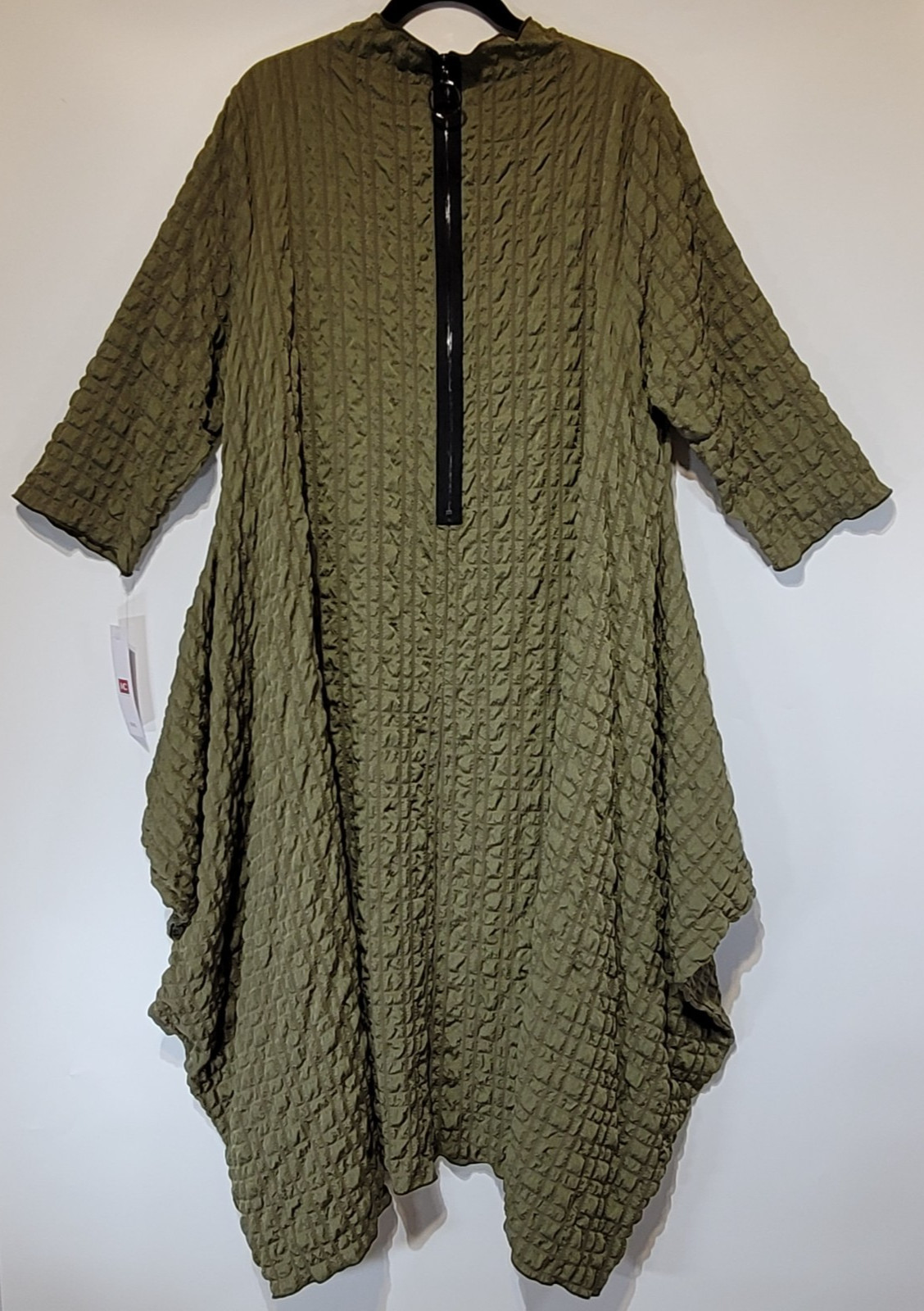 IC Collection Bubble Check High Neck Dress XXL Olive Plissé Avant-Garde NWT