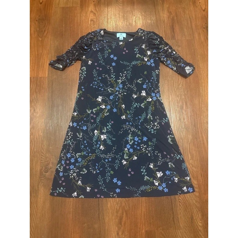 CeCe Floral Shift Dress XS Navy Blue