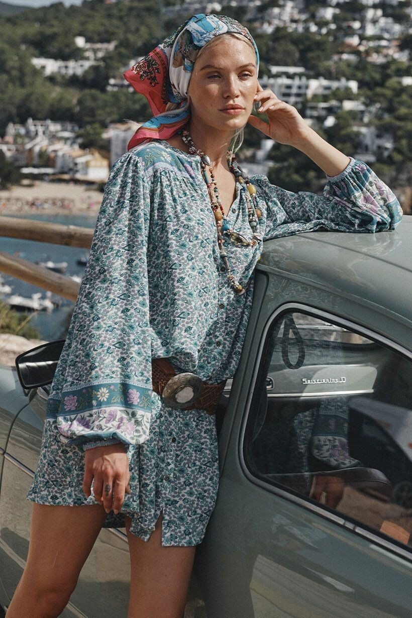 Spell & The Gypsy ~ Sienna Tunic Jade Mini Dress + Waist Tie XXL 14 16 18
