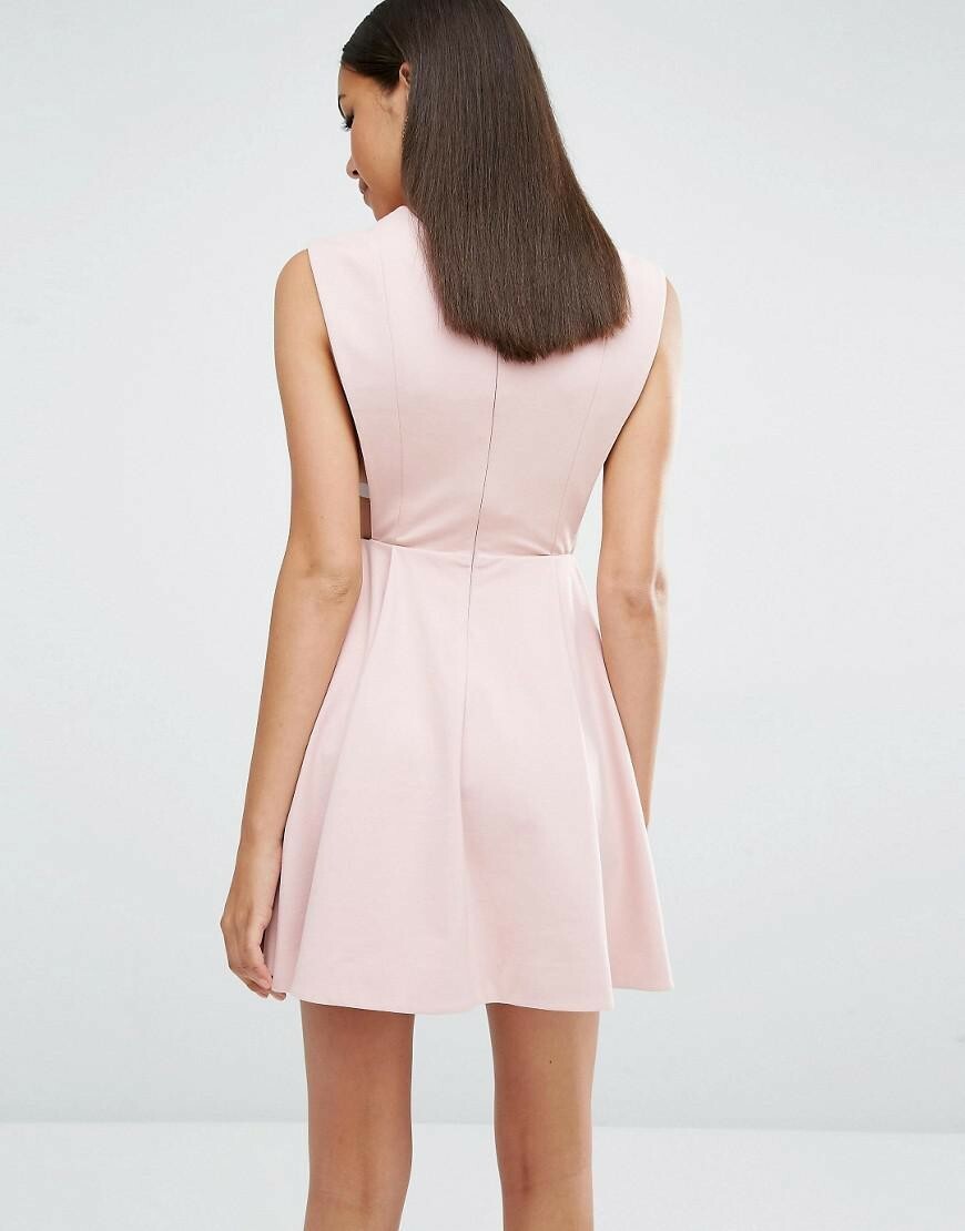 BNWT Womens AQ/AQ Sorah High Neck Mini Dress Pale Pink Open Side UK 8 RRP £159