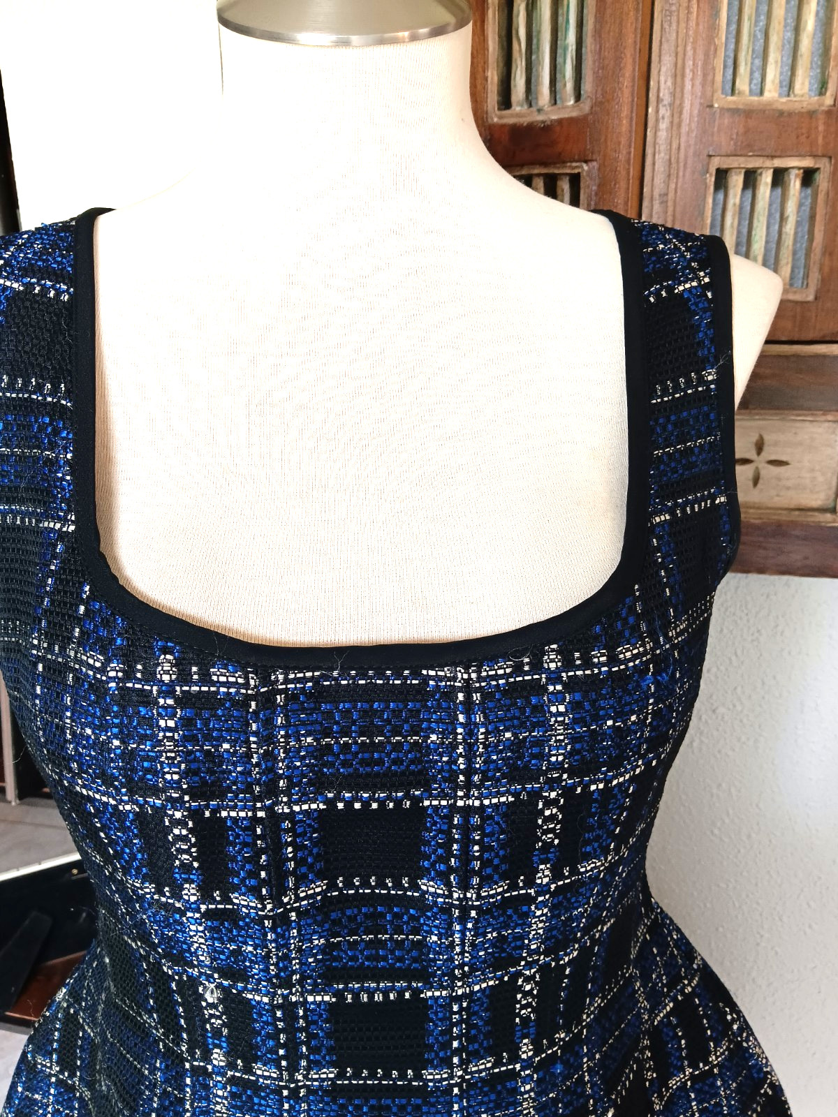 Nanette Lepore Made in NYC Blue Black & White Tweed Fit & Flare Dress Size 2