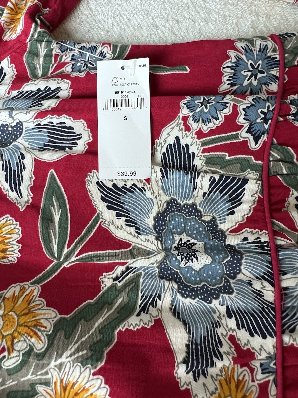 NWT Old Navy Womens Red Floral Long Sleeve Boho Tassel Tie Rayon Flowy Dress S