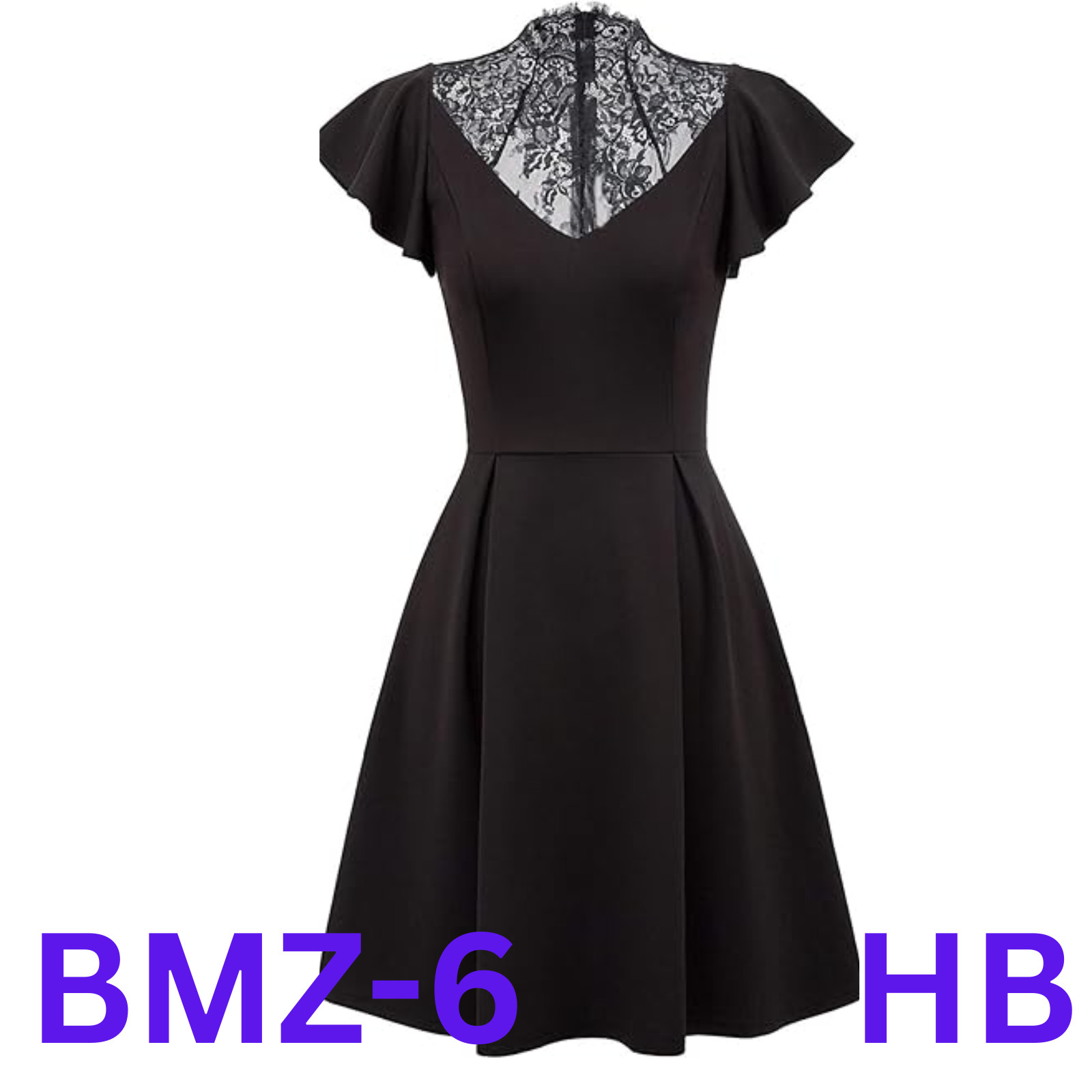 Women’s Black Skater Dress Retro Ruffle Cap Sleeve Dark Queen Gothic Black, L
