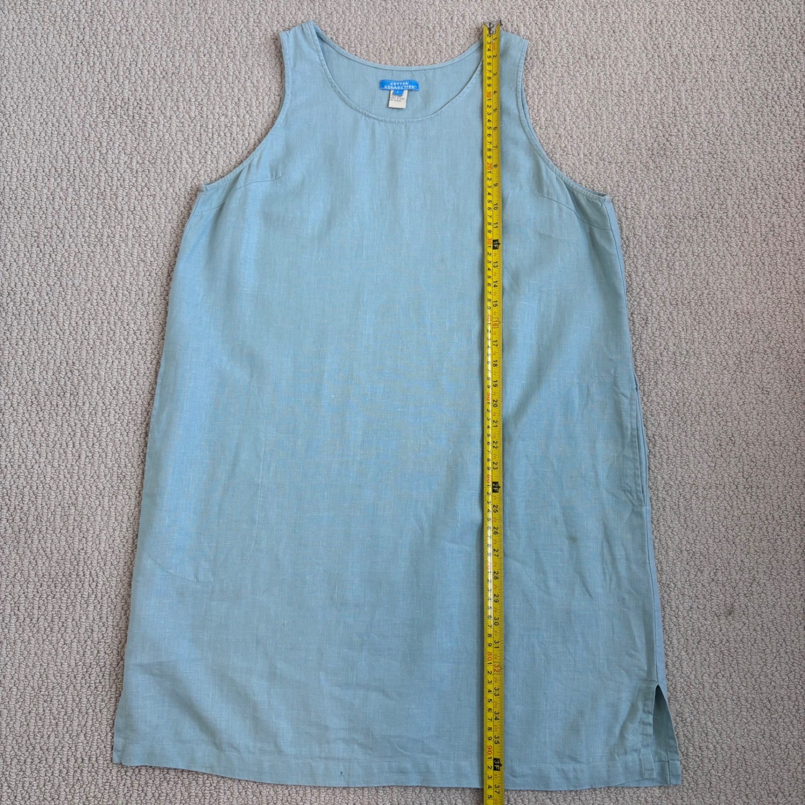 Cotton Connection 100% Linen Sleeveless Shift Dress, Blue Large, Natural Fibers