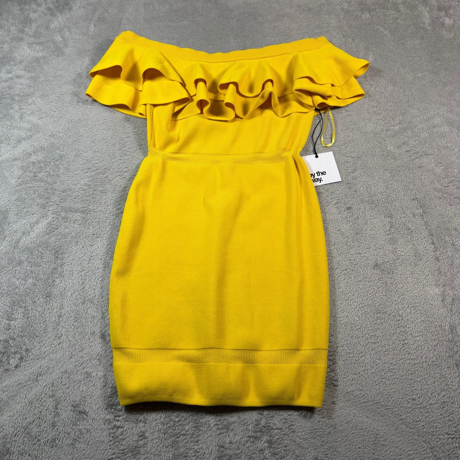 by the way. Ruffle Off The Shoulder Dress Women Medium Yellow Bodycon Mini NWT