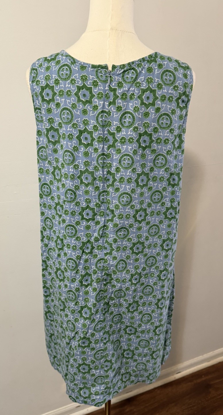 Fitzroy & Willa Shift Dress Size Medium Cotton Blue Green Printed Pockets