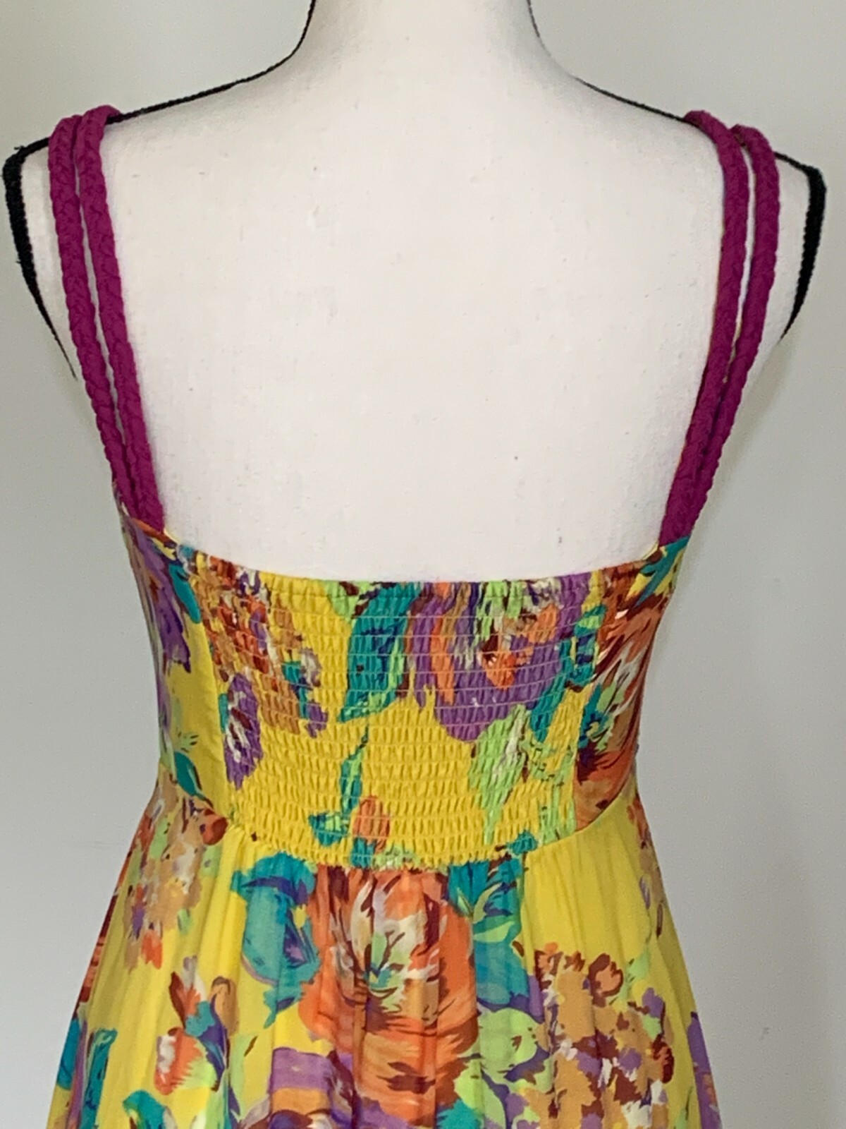SOFT SURROUNDINGS Yellow Floral Maxi Strap Dress Sleeveless Smocked Lined XS