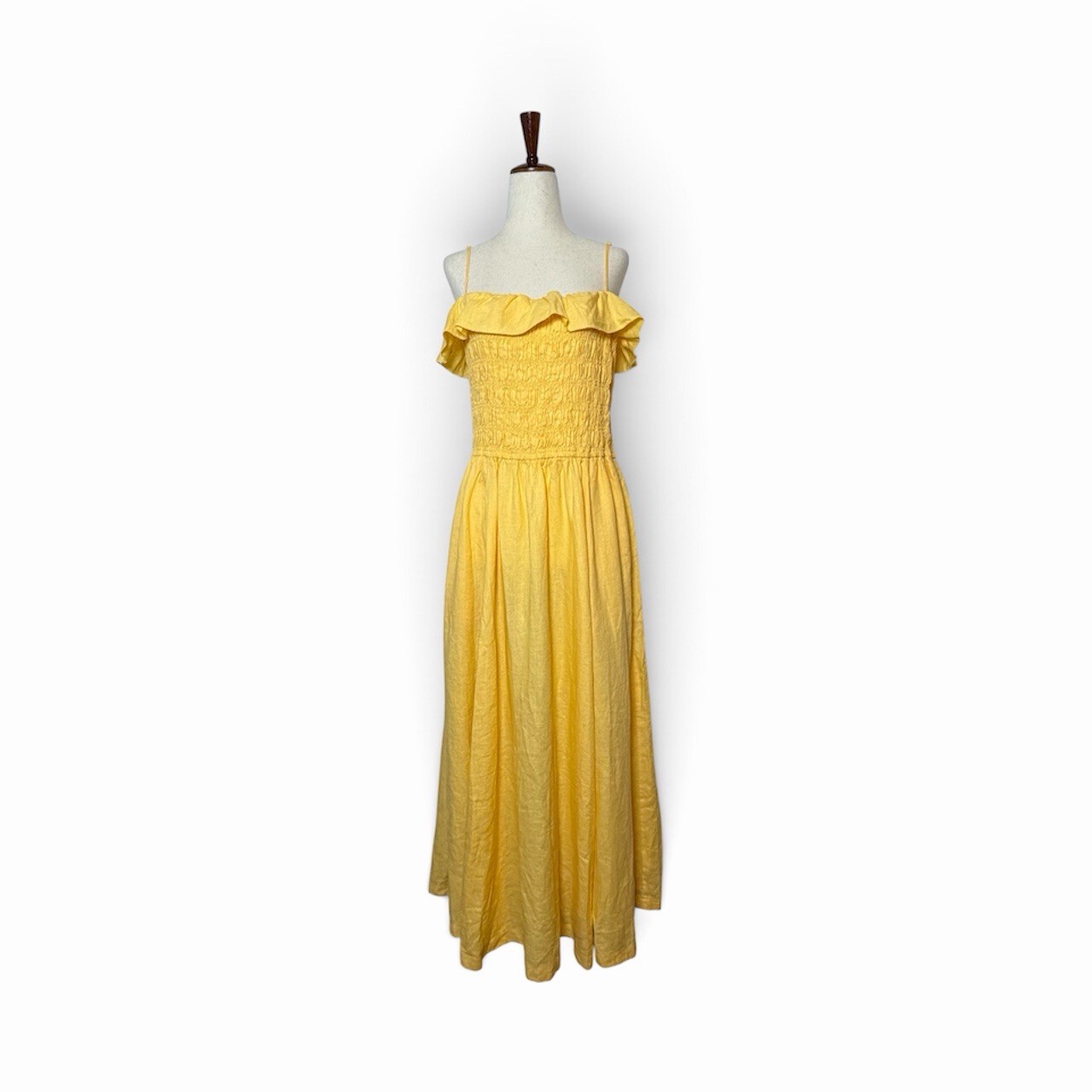 Aritzia Portea 100% Linen Dress XL Sunglow Yellow Smocked Midi Pockets NWT