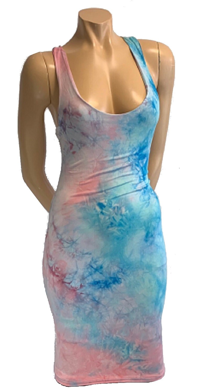 Dress Tie Dye Racerback Lined Body Contour Scooped Neck Summer Pastels S M L XL