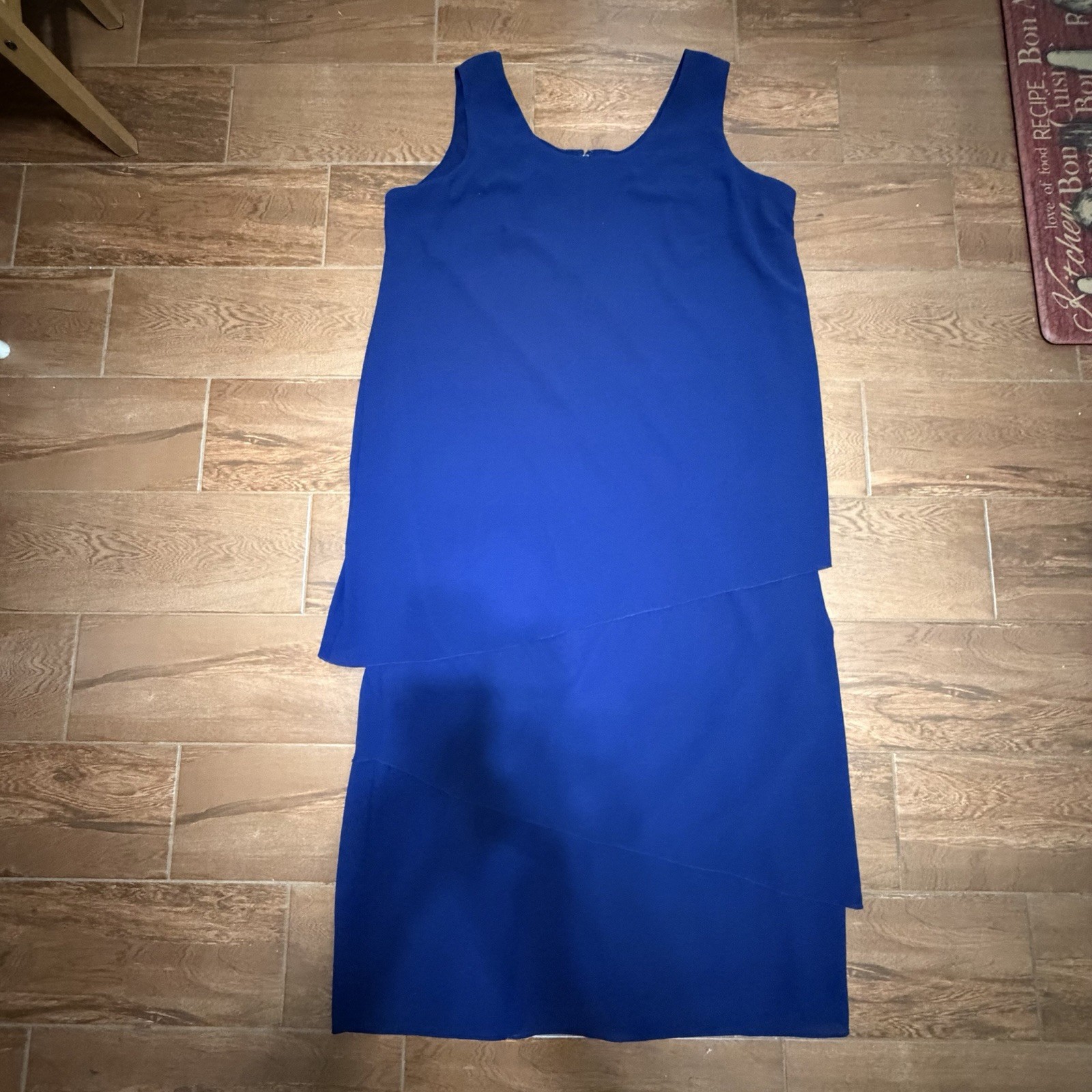 Patra 80s 90s Blue Chiffon Sleeveless Dress Jacket Set 24W Formal Bead Glam USA